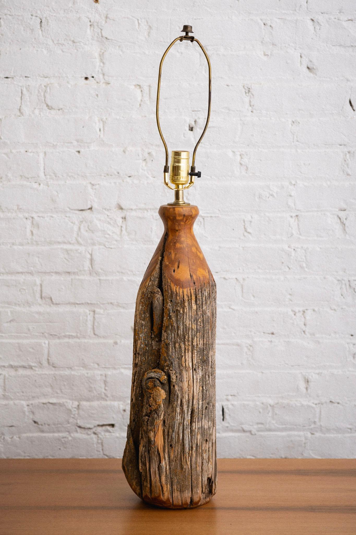 Folk Art Studio Made Live Edge Wood Lamp