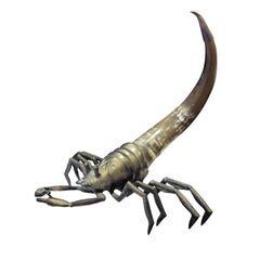 Studio Made Lobster Sculpture in Brass and Steer Horn, 1970s
