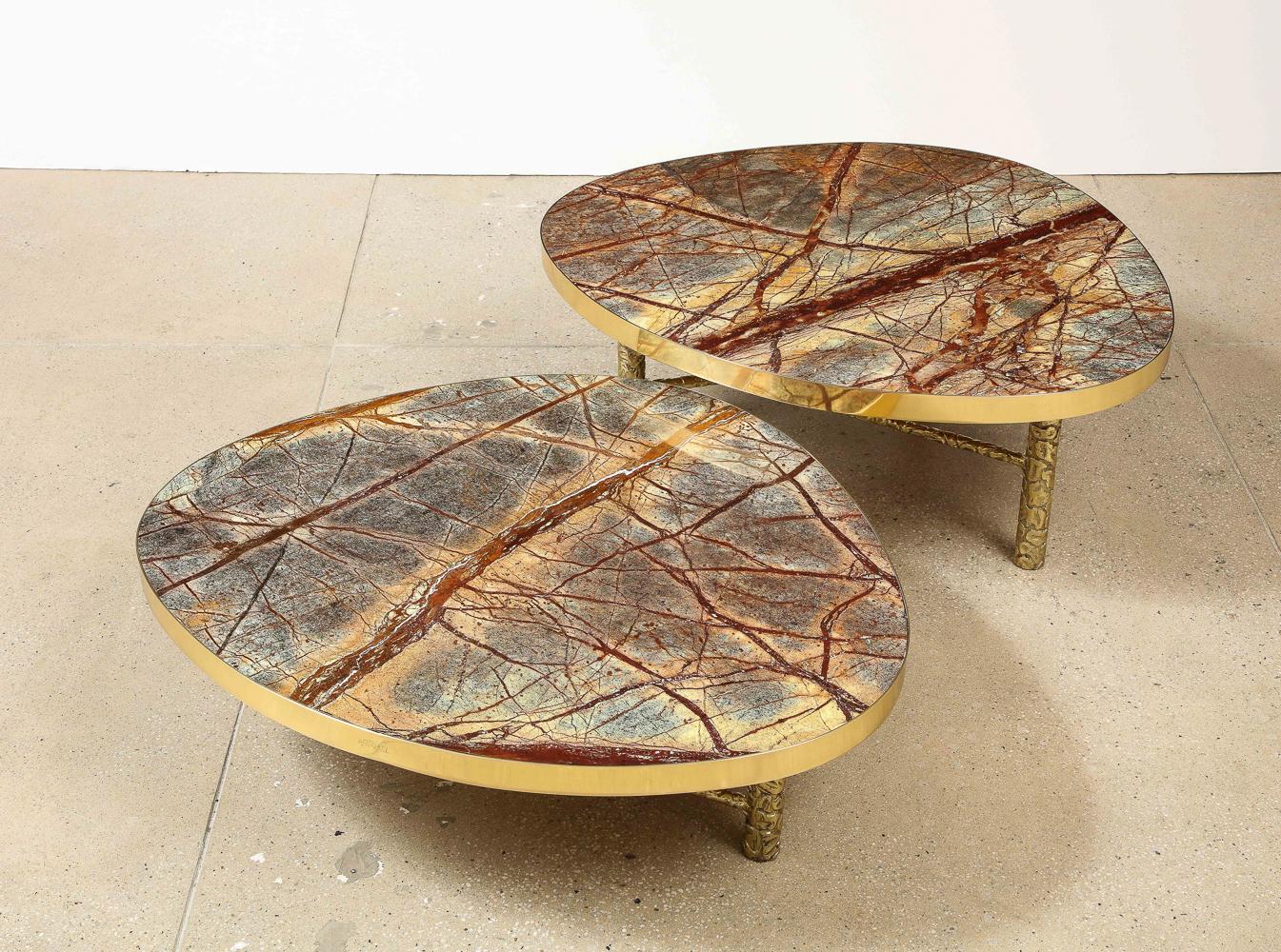 Brass Studio-made Meteoris Tables by Arriau For Sale