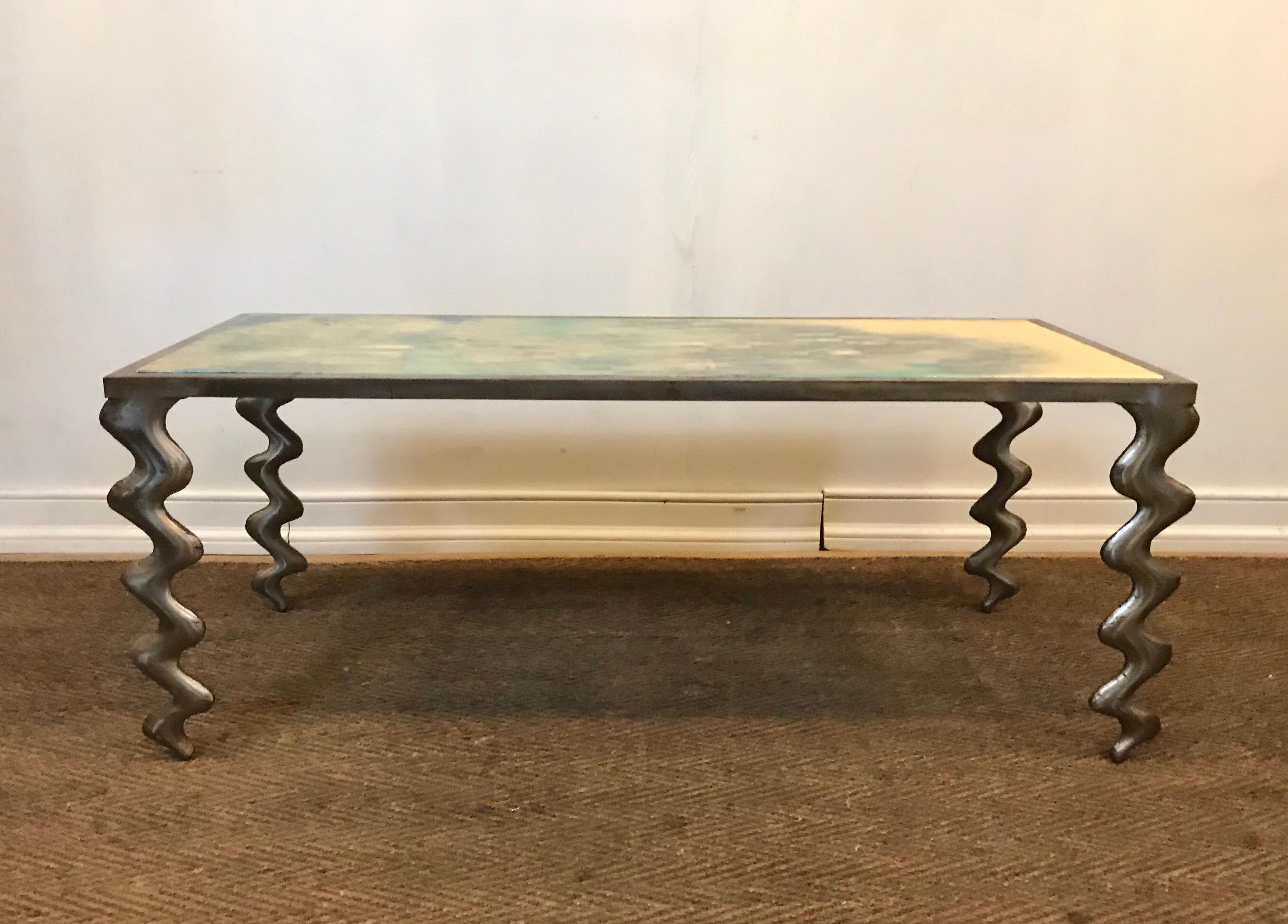 Post-Modern Studio Made Modernist Cocktail Table with Zig Zag Legs For Sale