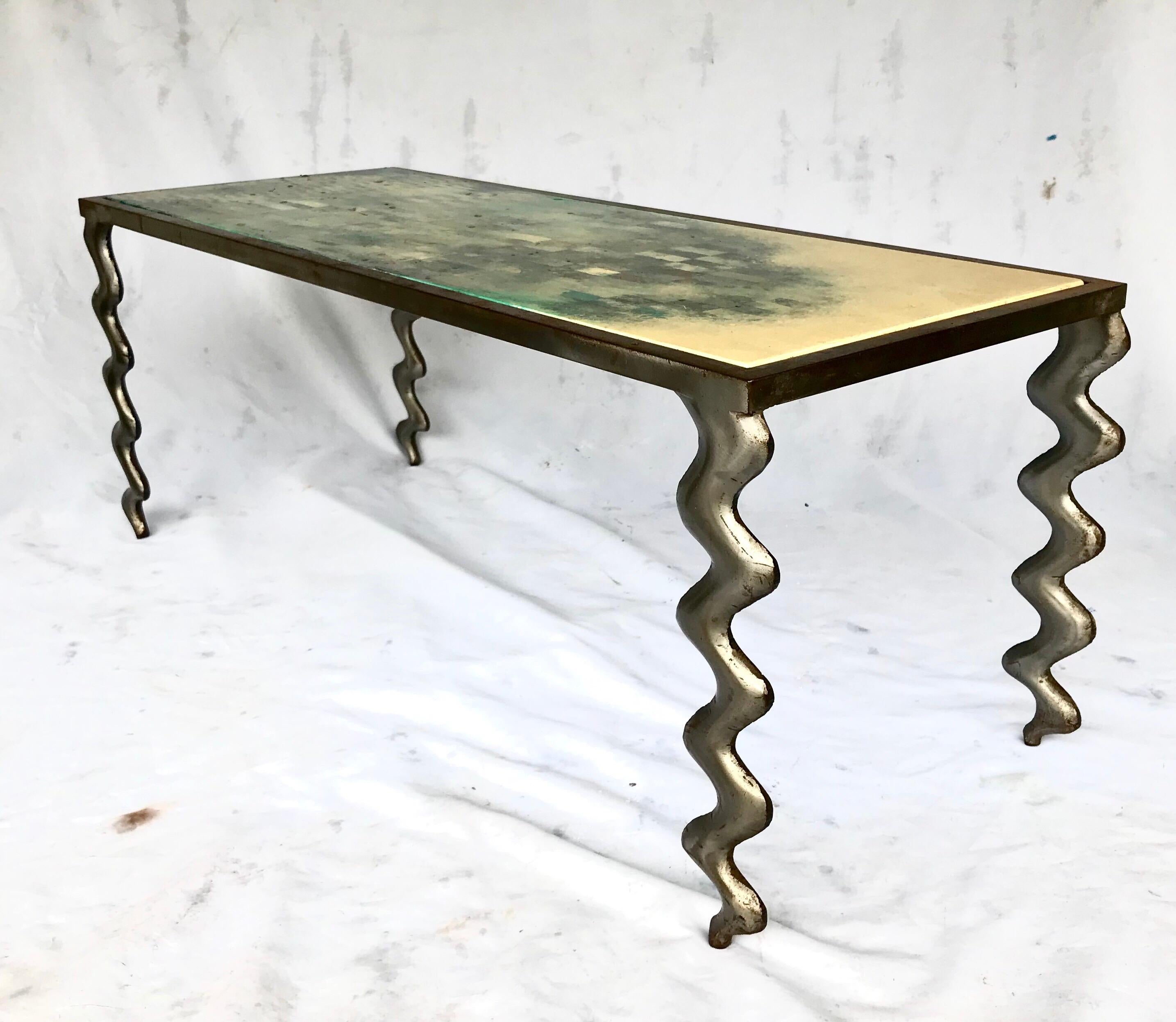 American Studio Made Modernist Cocktail Table with Zig Zag Legs For Sale