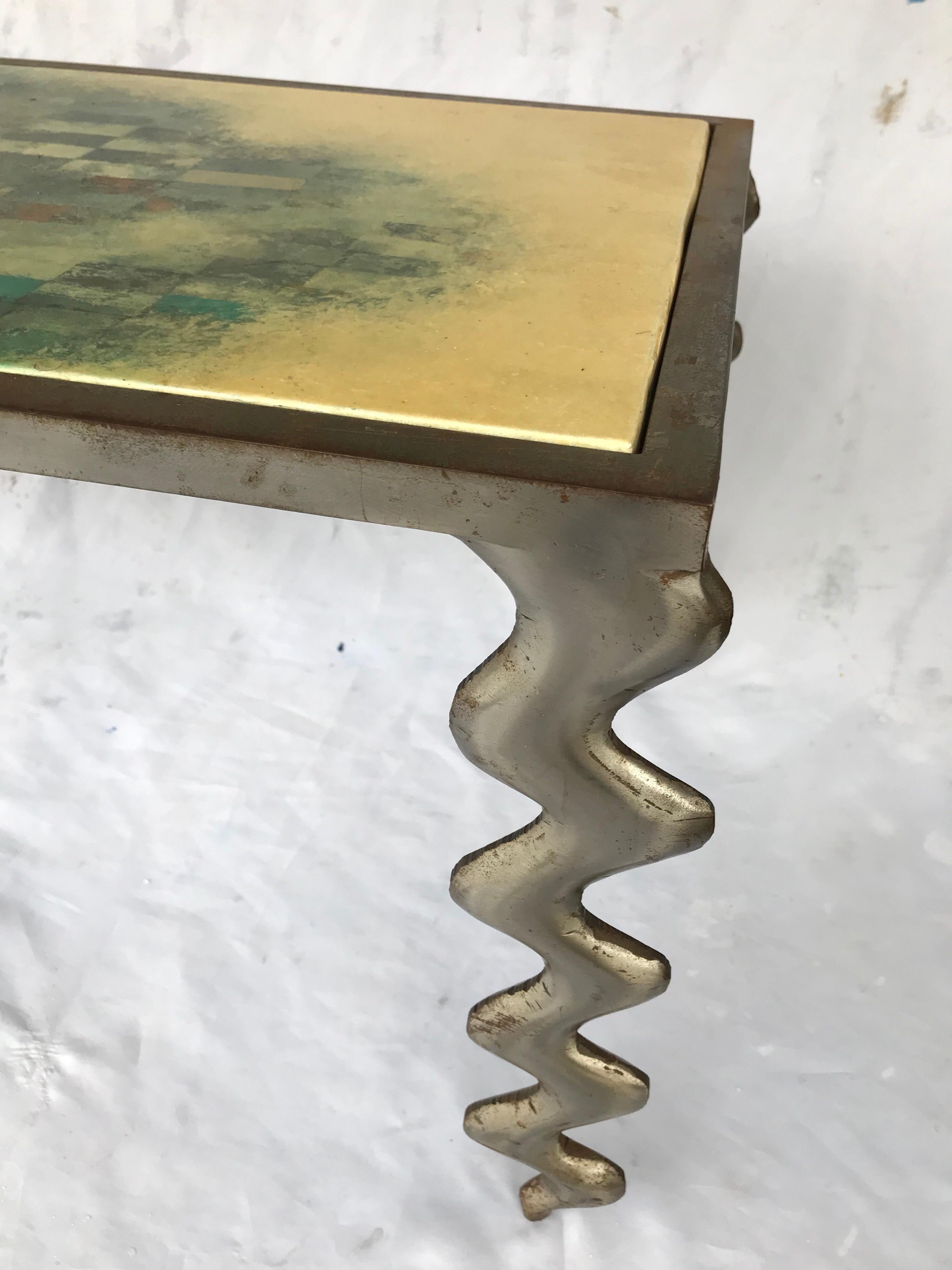 Hand-Crafted Studio Made Modernist Cocktail Table with Zig Zag Legs For Sale