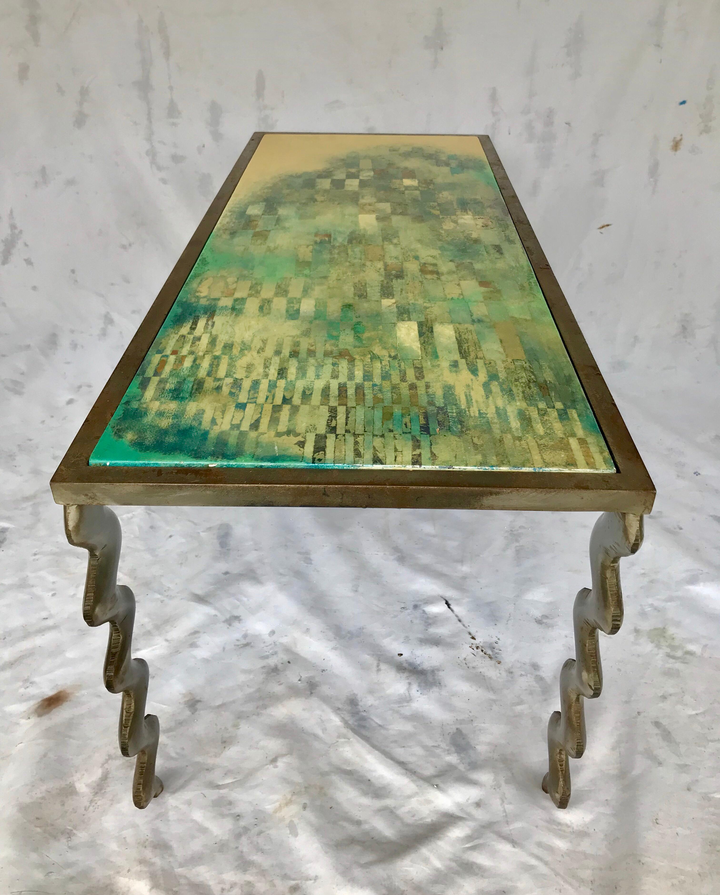 Studio Made Modernist Cocktail Table with Zig Zag Legs In Good Condition For Sale In Charlottesville, VA
