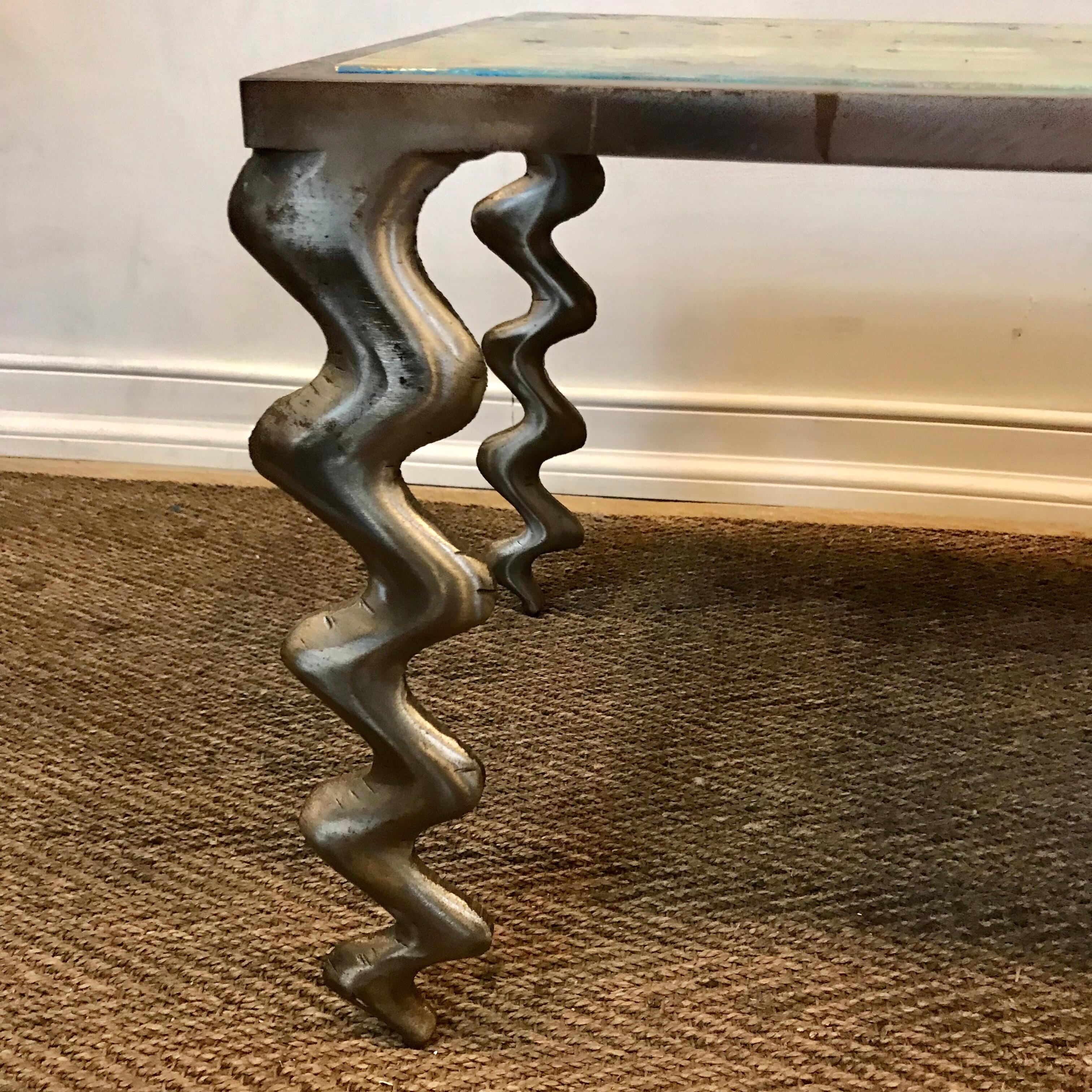 Studio Made Modernist Cocktail Table with Zig Zag Legs For Sale 1
