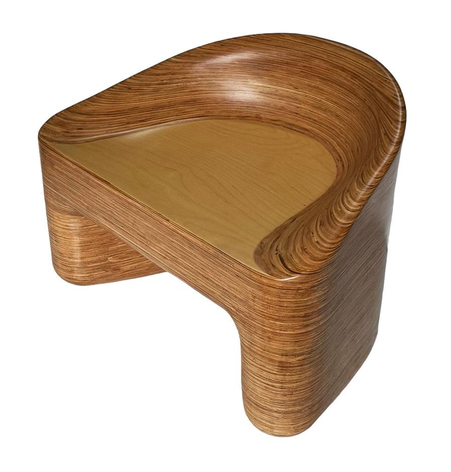 Mid-Century Modern Studio Made Organic Modern Stacked Laminated Mixed Woods Lounge Chair Stool