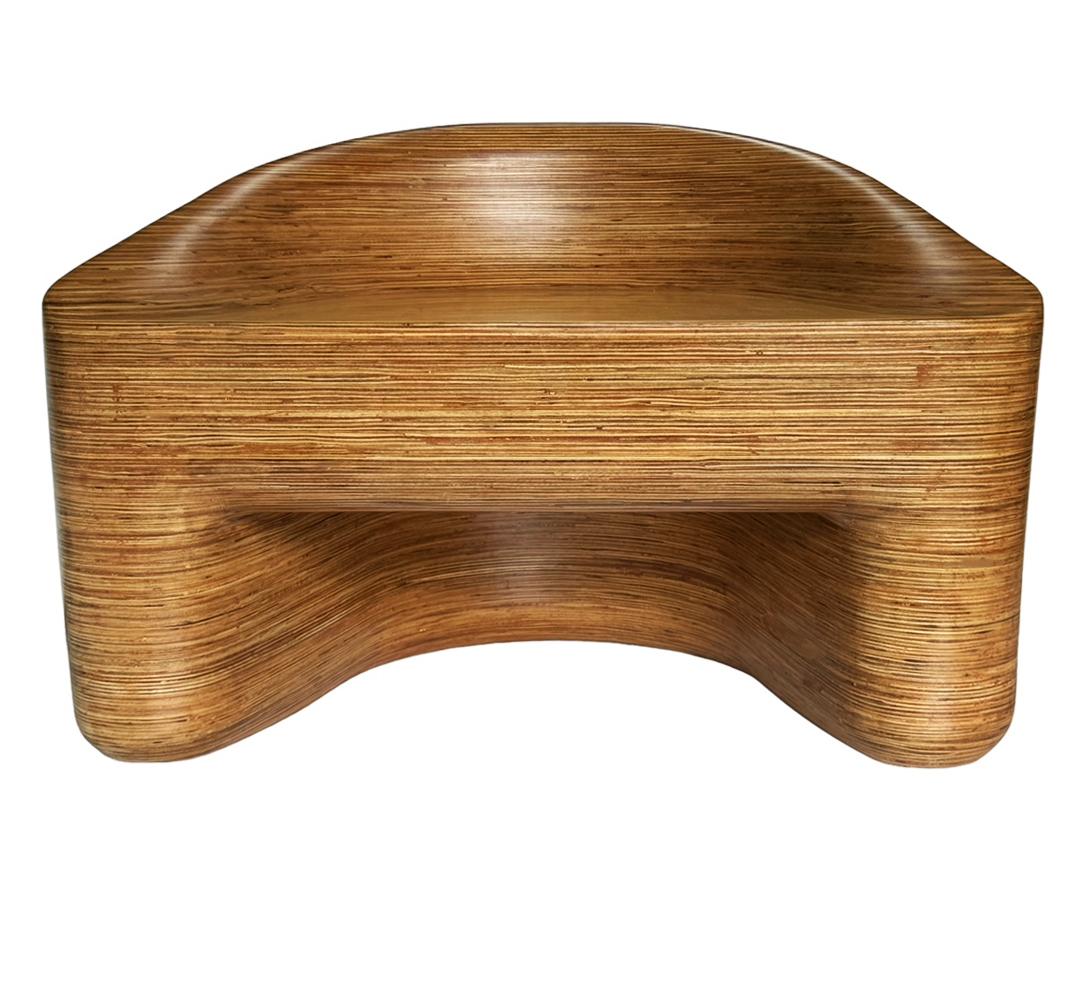 American Studio Made Organic Modern Stacked Laminated Mixed Woods Lounge Chair Stool