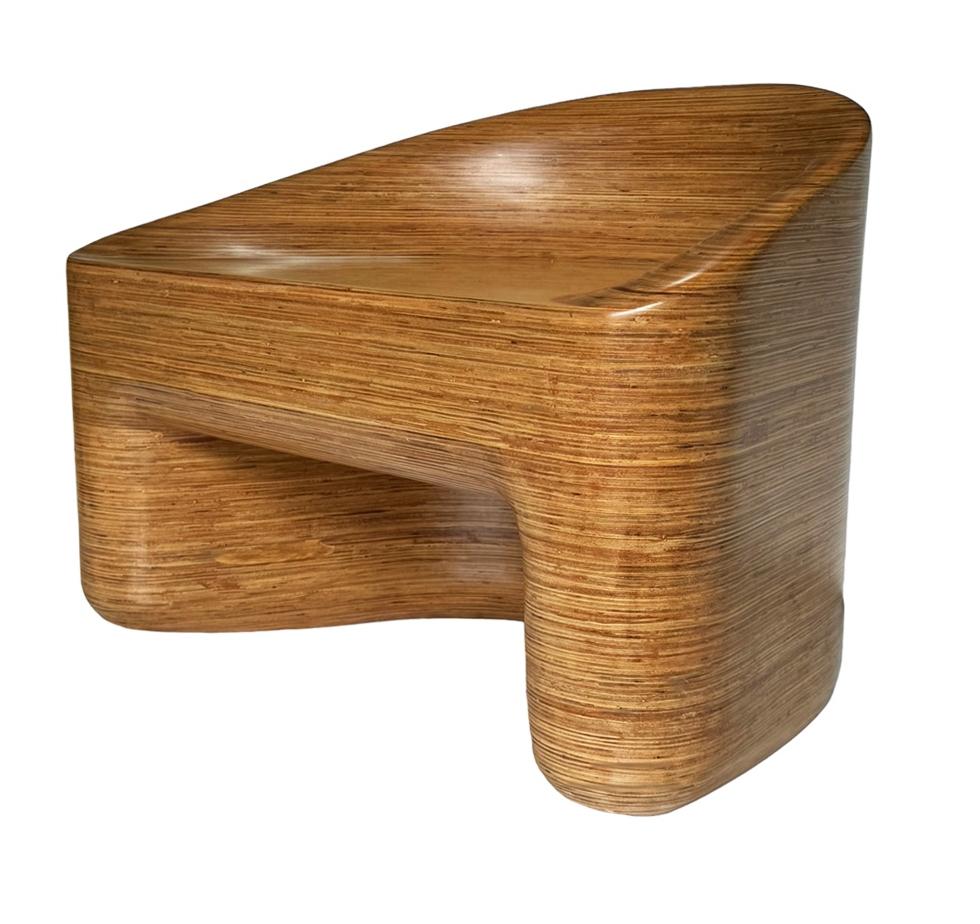 Studio Made Organic Modern Stacked Laminated Mixed Woods Lounge Chair Stool In Good Condition In Philadelphia, PA