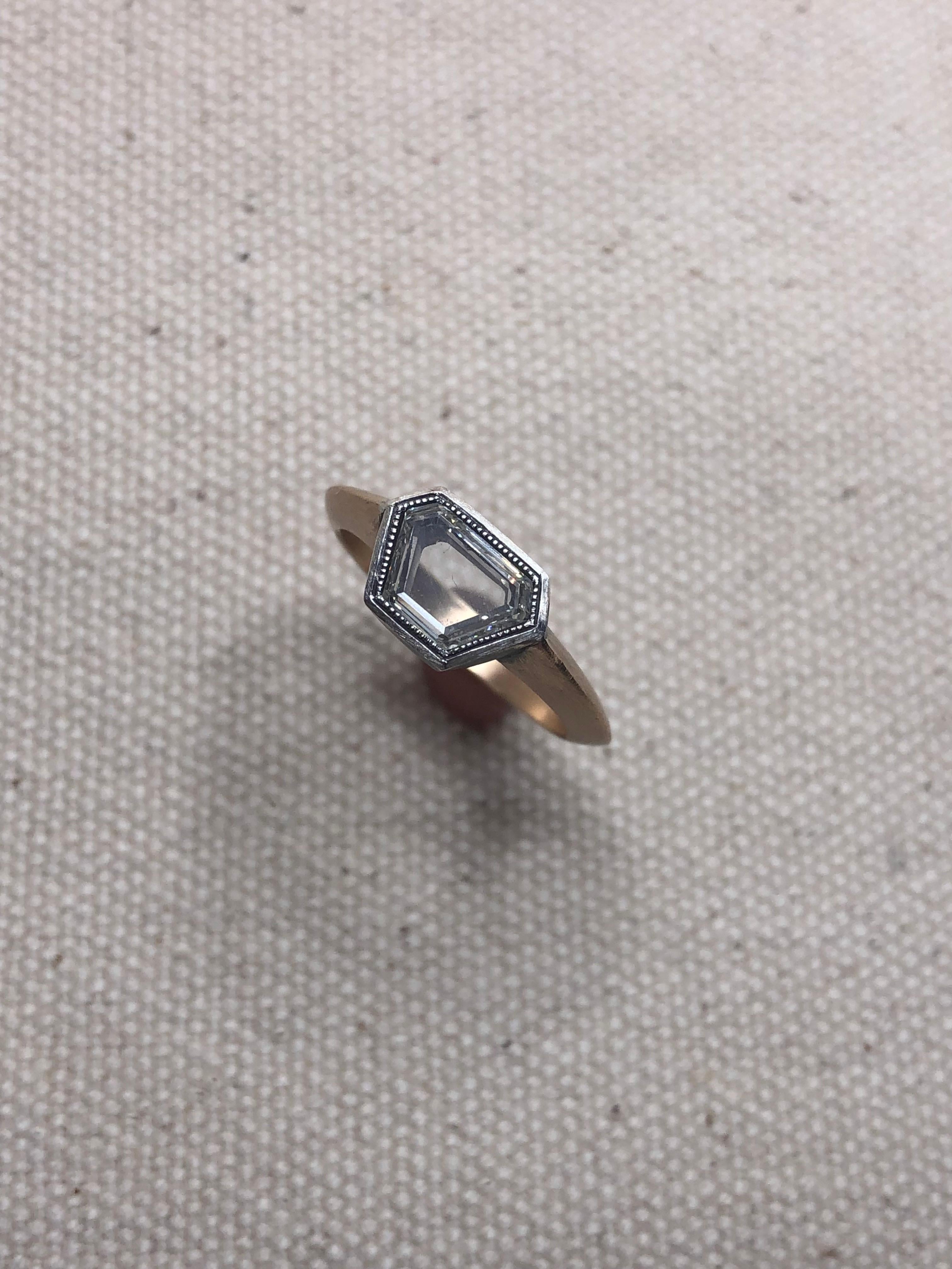 Portrait Cut Studio made portrait cut diamond solitaire ring For Sale