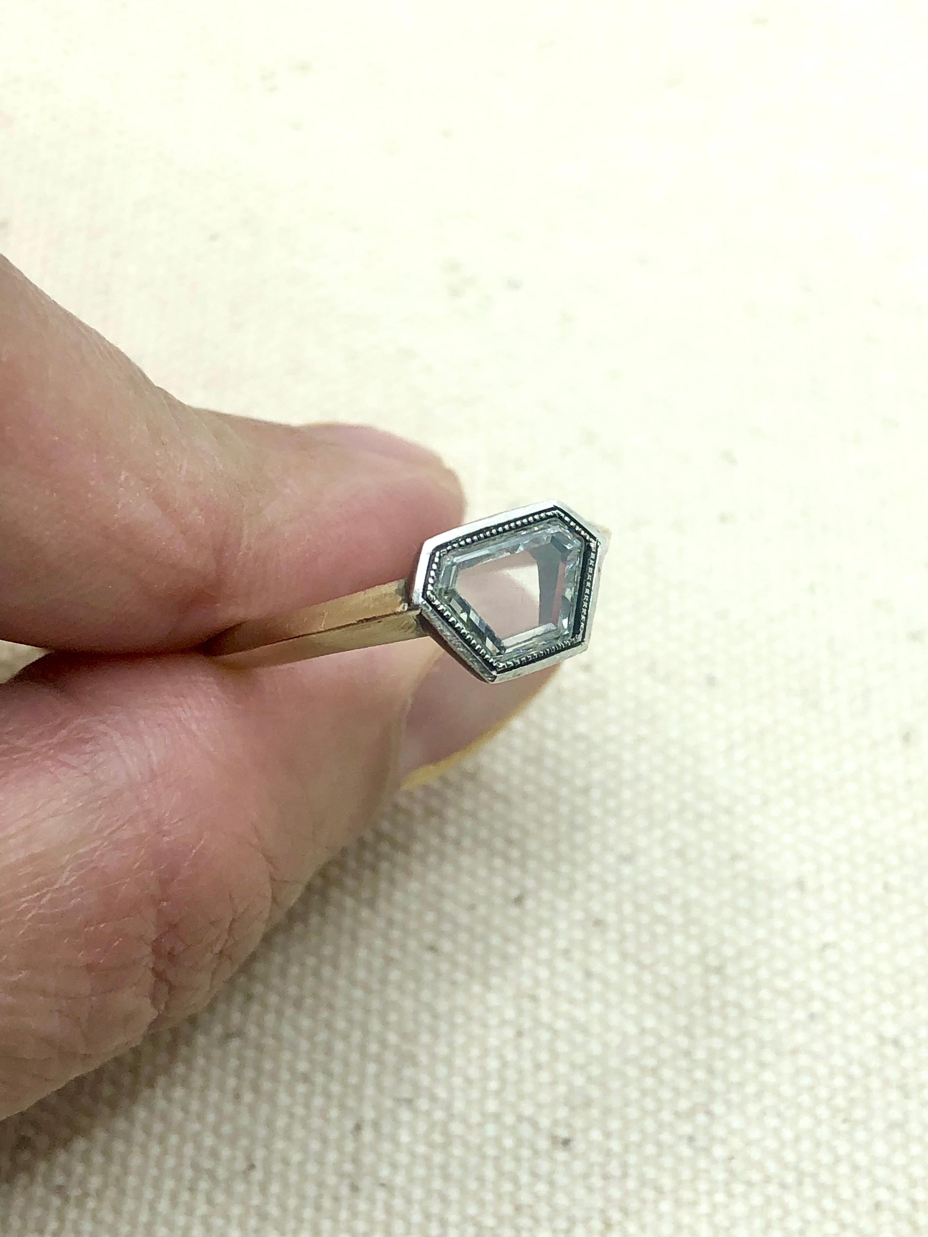 Women's or Men's Studio made portrait cut diamond solitaire ring For Sale