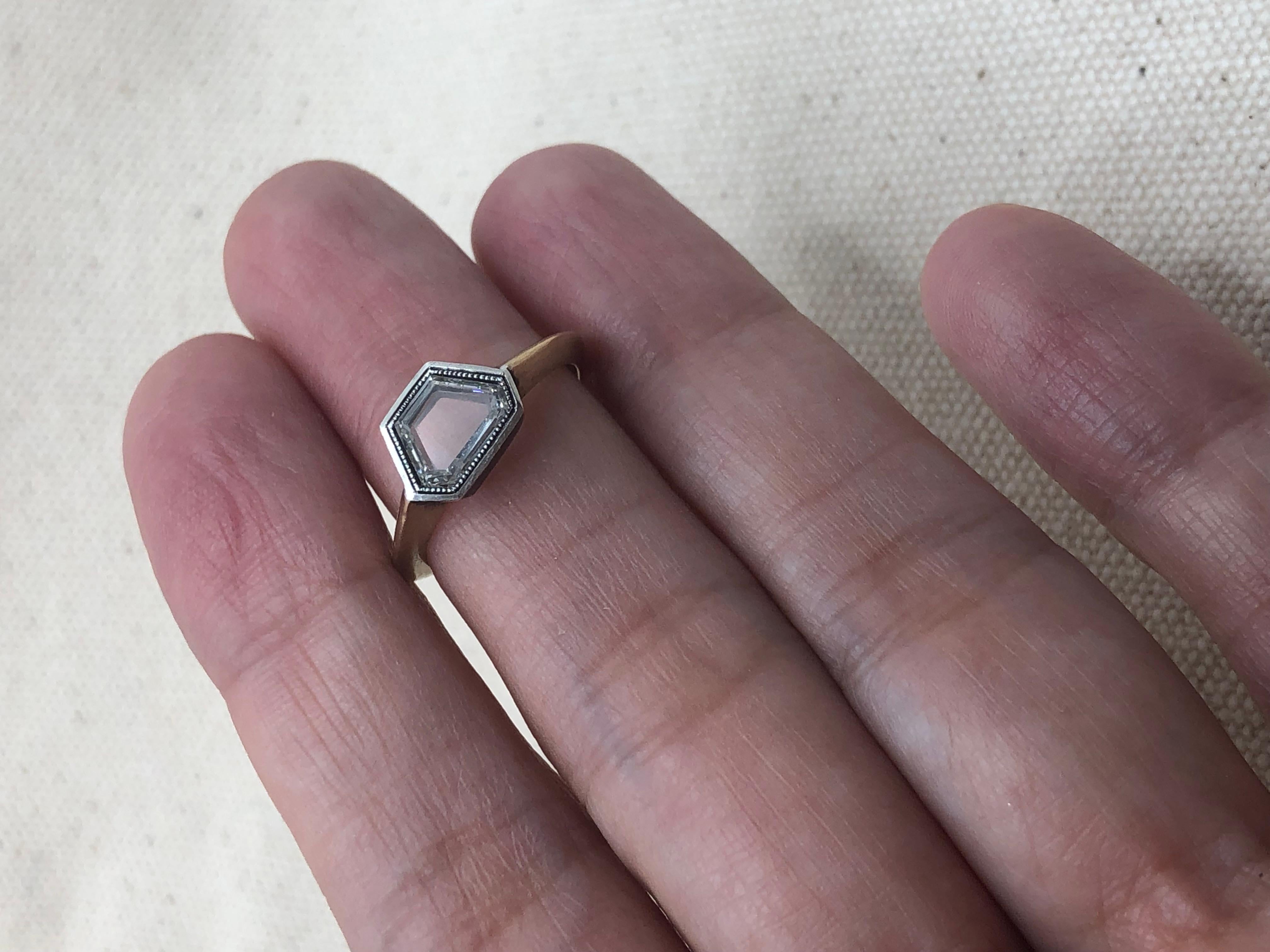 Studio made portrait cut diamond solitaire ring For Sale 1