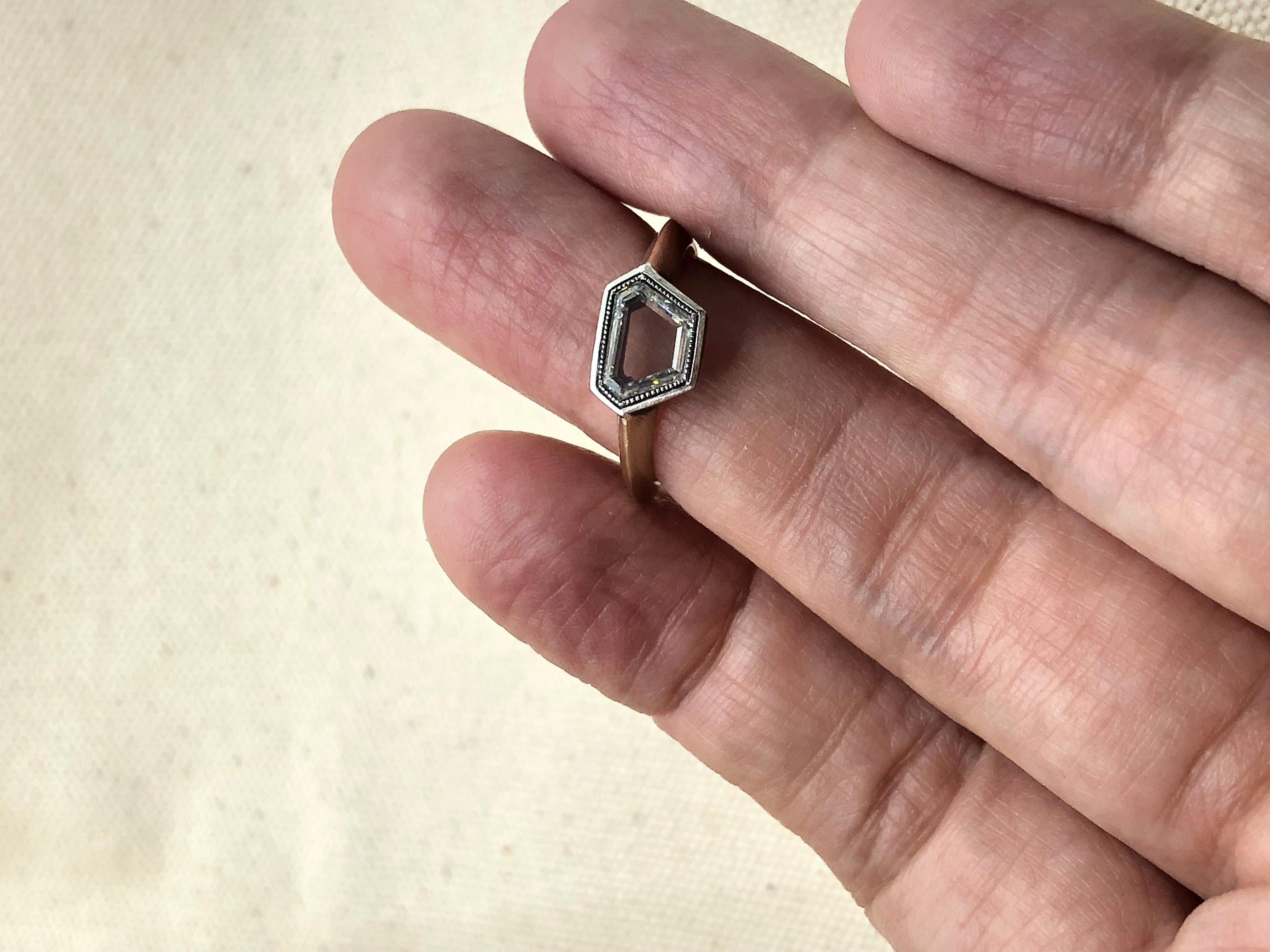 Studio made portrait cut diamond solitaire ring For Sale 2