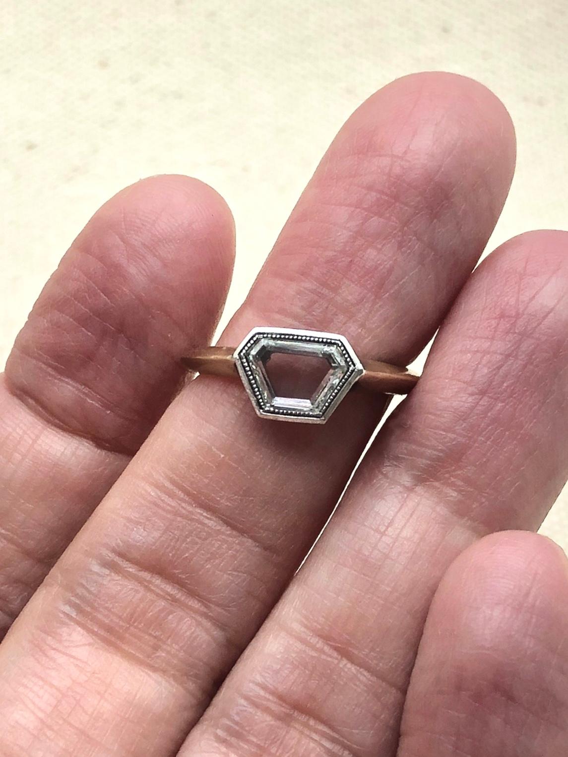 Studio made portrait cut diamond solitaire ring For Sale 3
