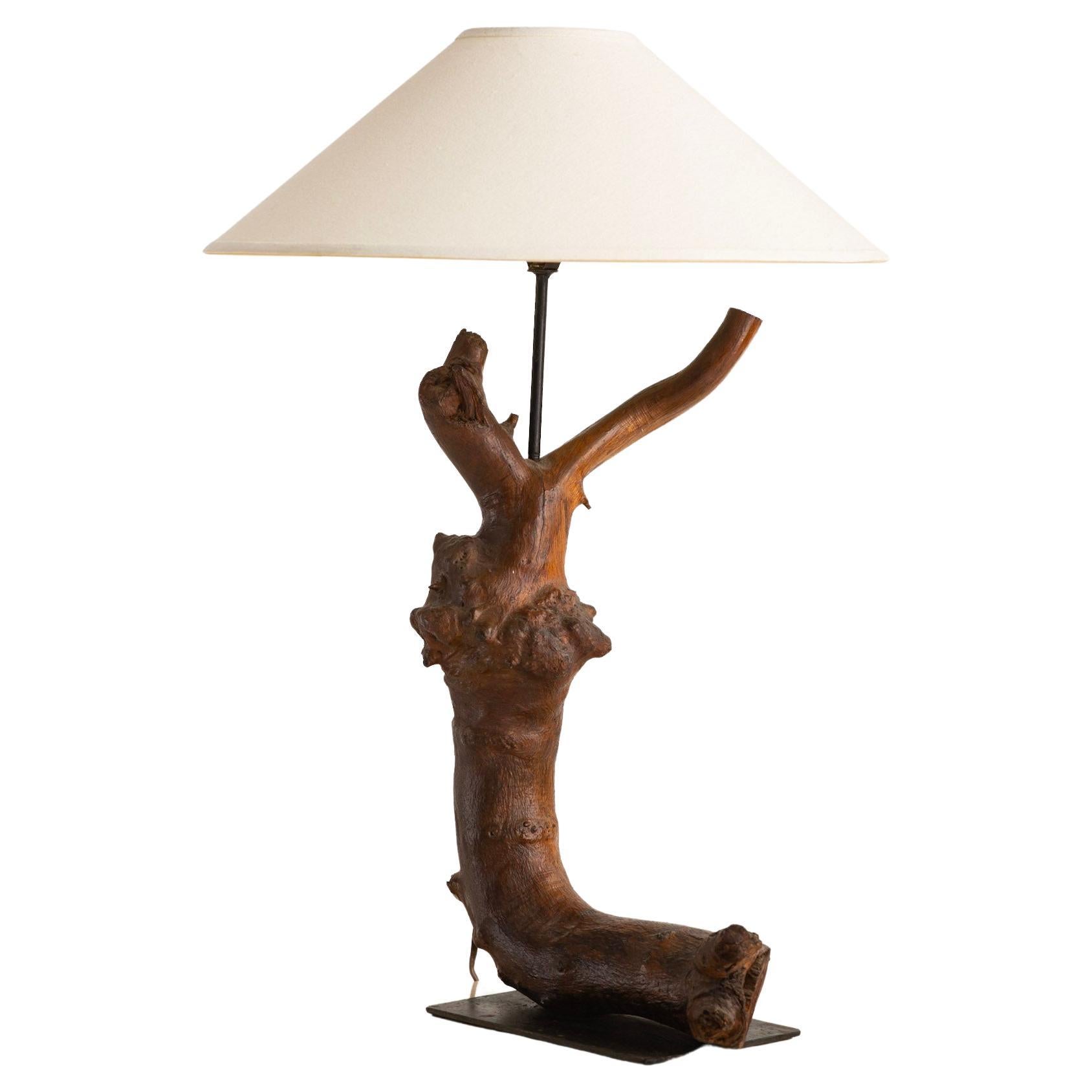 Studio Made Root Wood Table Lamp on Iron Base For Sale at 1stDibs