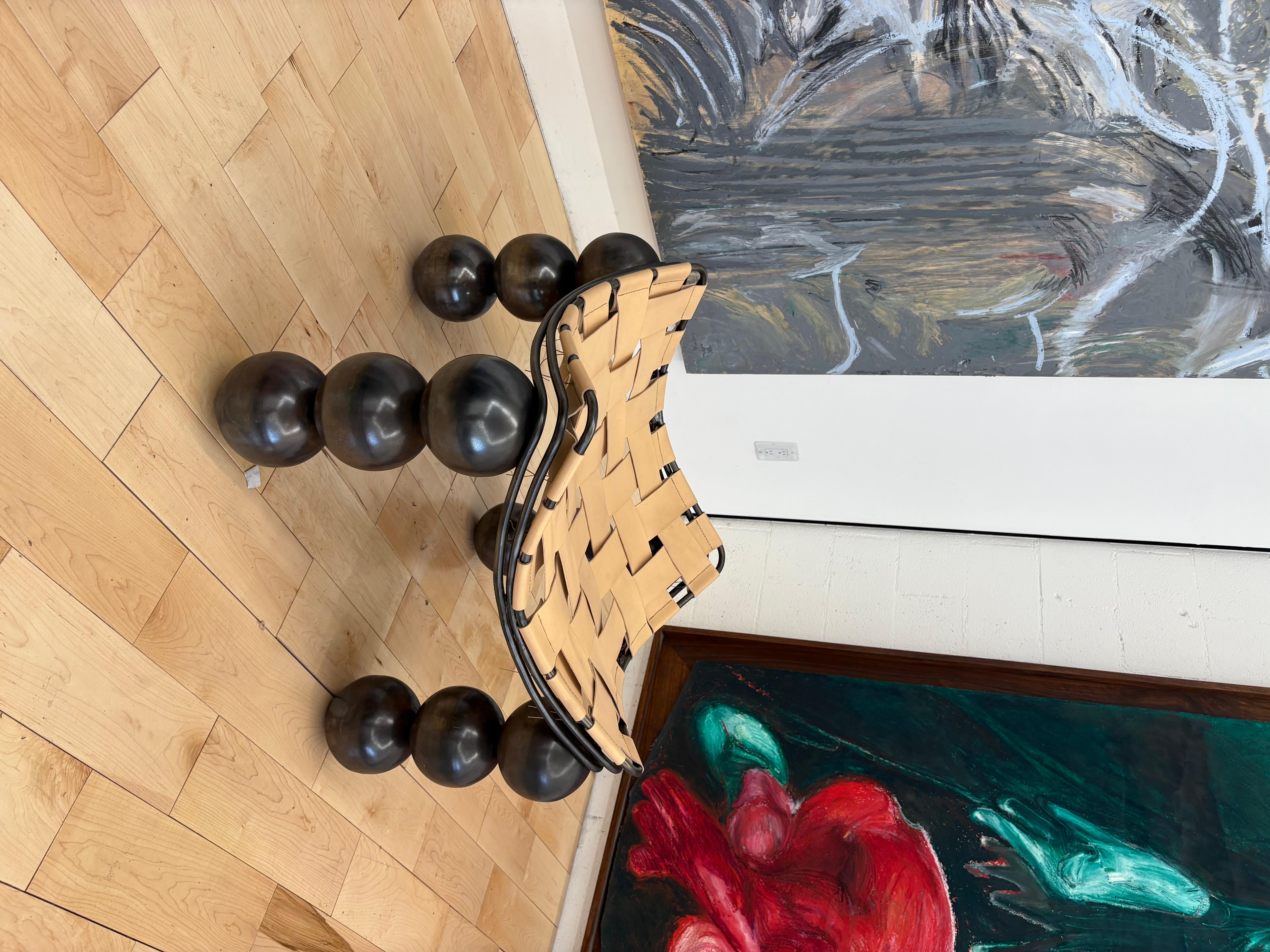 Contemporary Studio-Made Sculptural Bronze Patina Steel & Vegetable Tanned Leather Ottoman For Sale