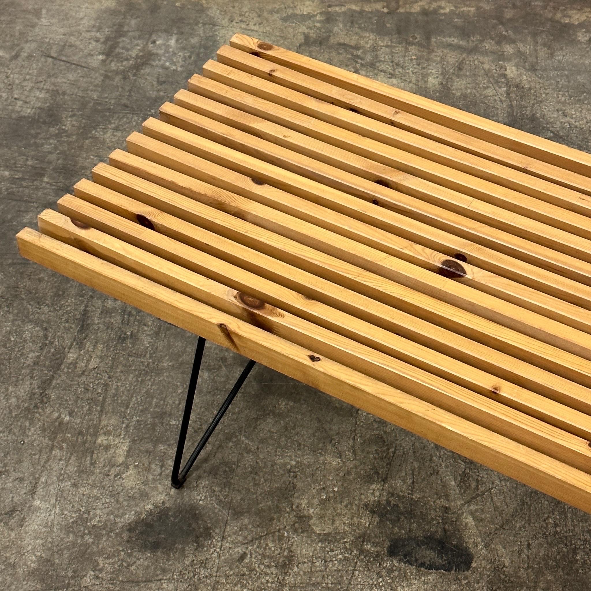 c. Unknown. Wood slats on metal wire frame. Reminiscent of Bertoia slat bench. 