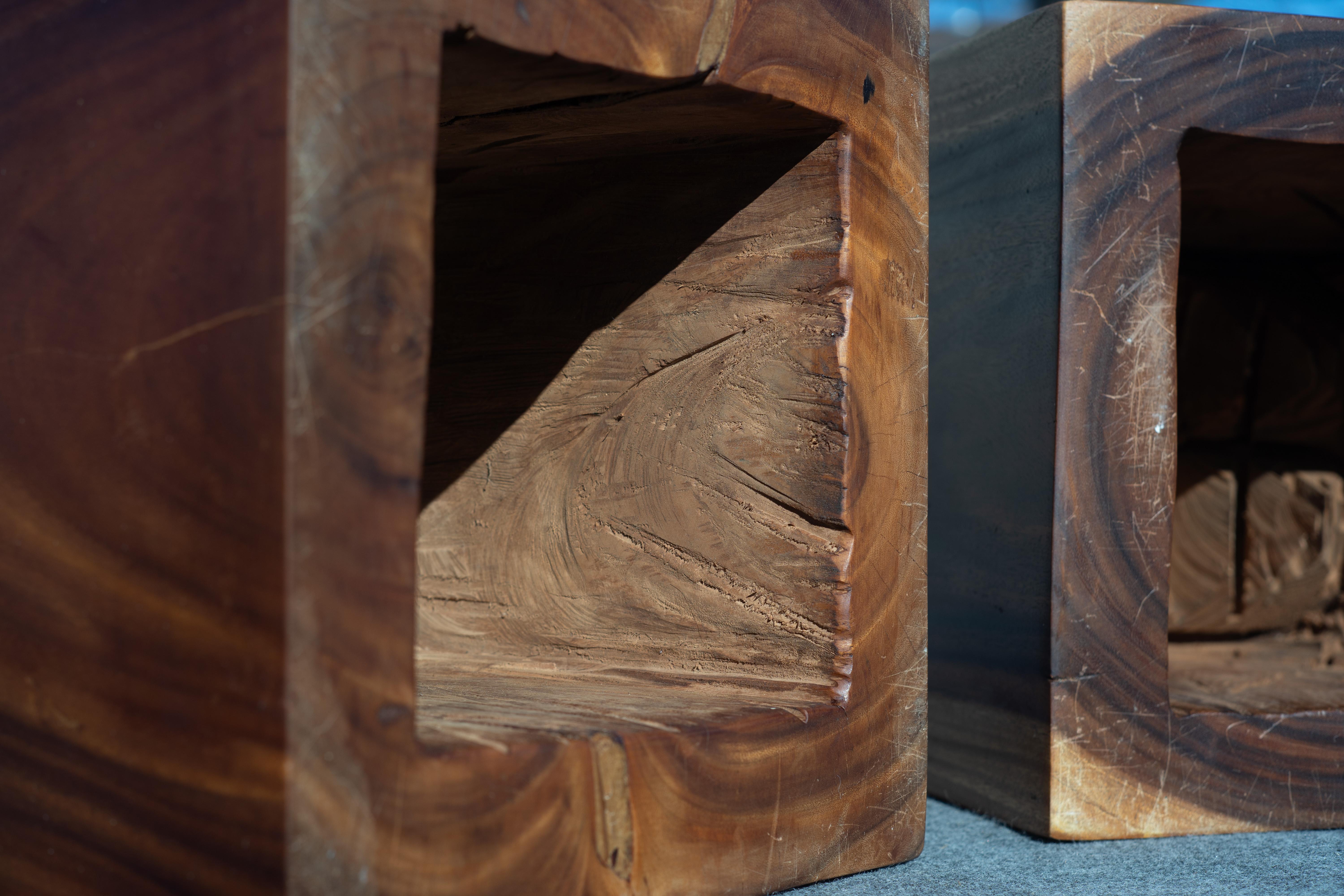 Studio-Made Solid Teak Root Heavy Cube Side or End Tables Mid-Century Inspired For Sale 4