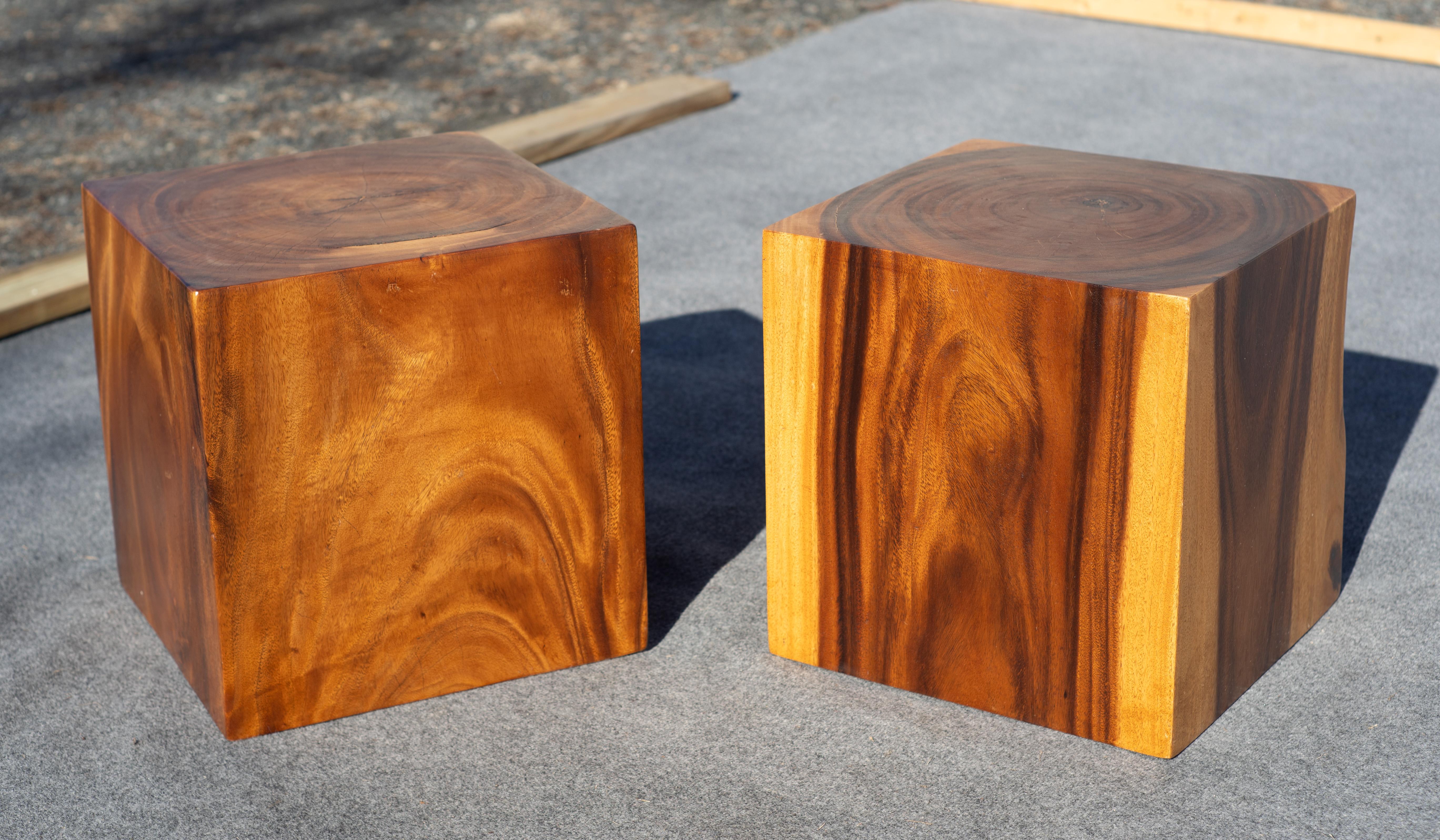 Mid-Century Modern Studio-Made Solid Teak Root Heavy Cube Side or End Tables Mid-Century Inspired For Sale