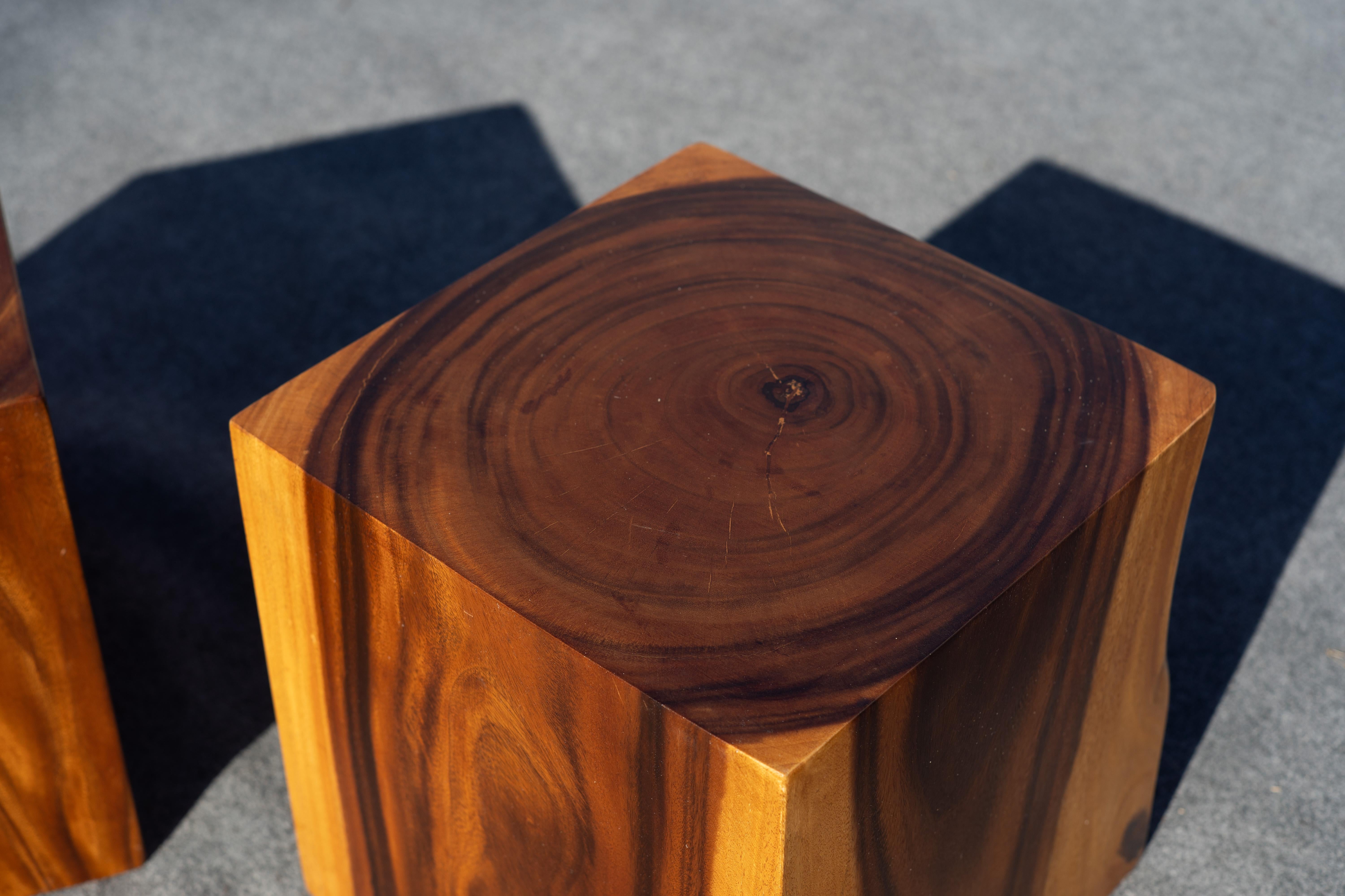 Studio-Made Solid Teak Root Heavy Cube Side or End Tables Mid-Century Inspired In Good Condition For Sale In Philadelphia, PA