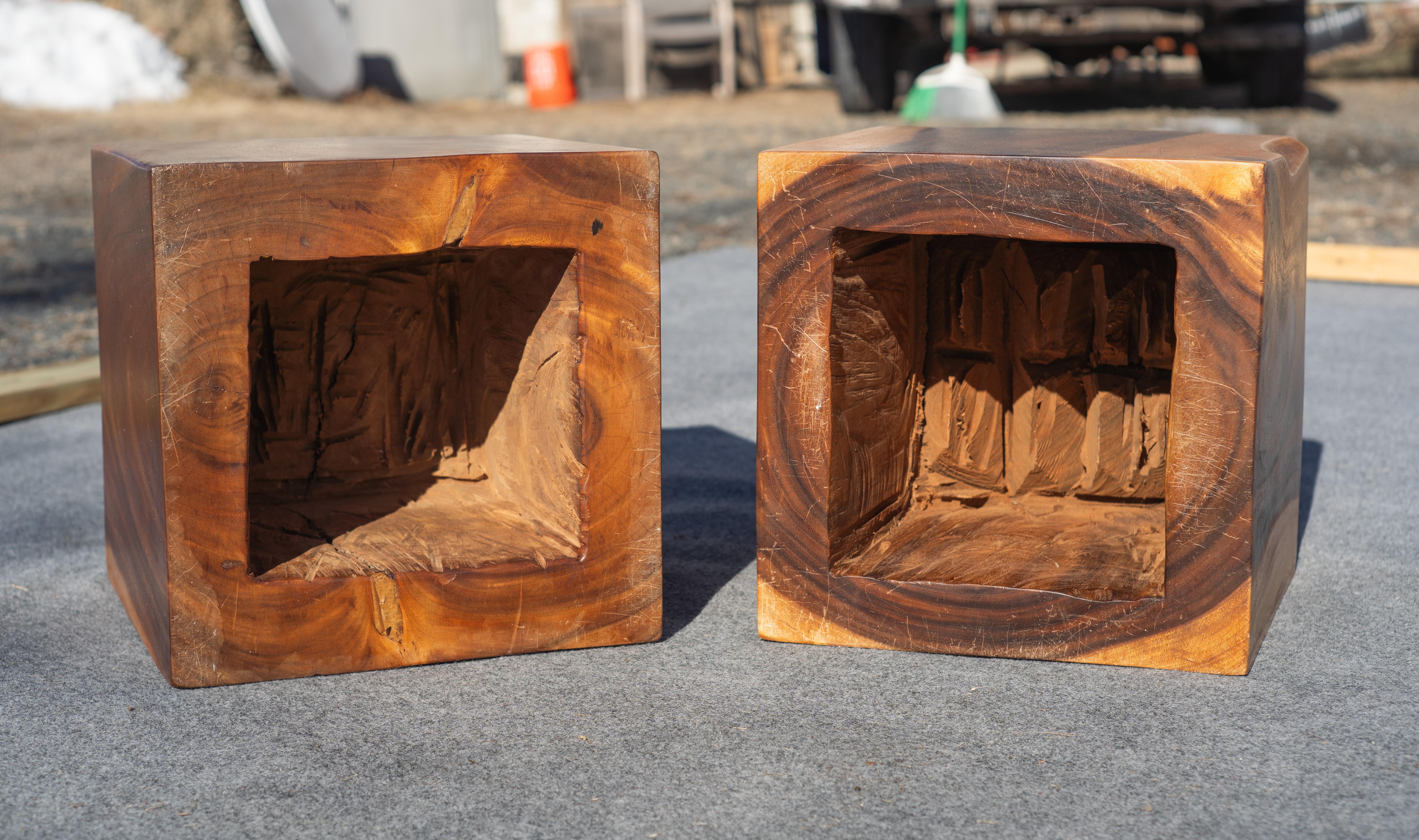 Studio-Made Solid Teak Root Heavy Cube Side or End Tables Mid-Century Inspired For Sale 2