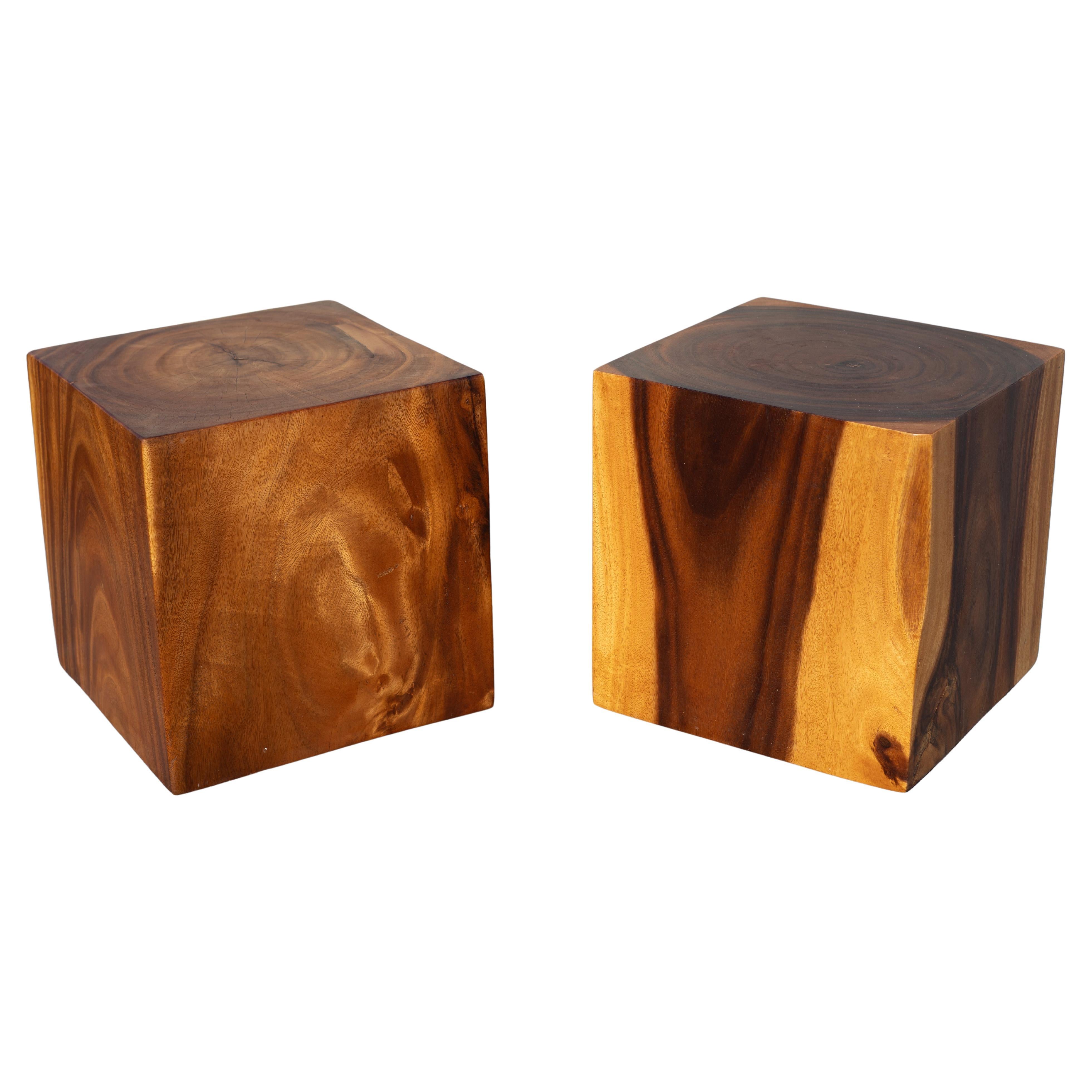 Studio-Made Solid Teak Root Heavy Cube Side oder End Tables Mid-Century Inspired