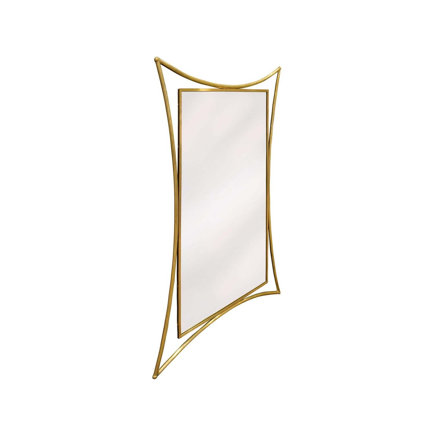 Studio made mirror in brass with concave sides, American, 1970s. This mirror is very stylish.