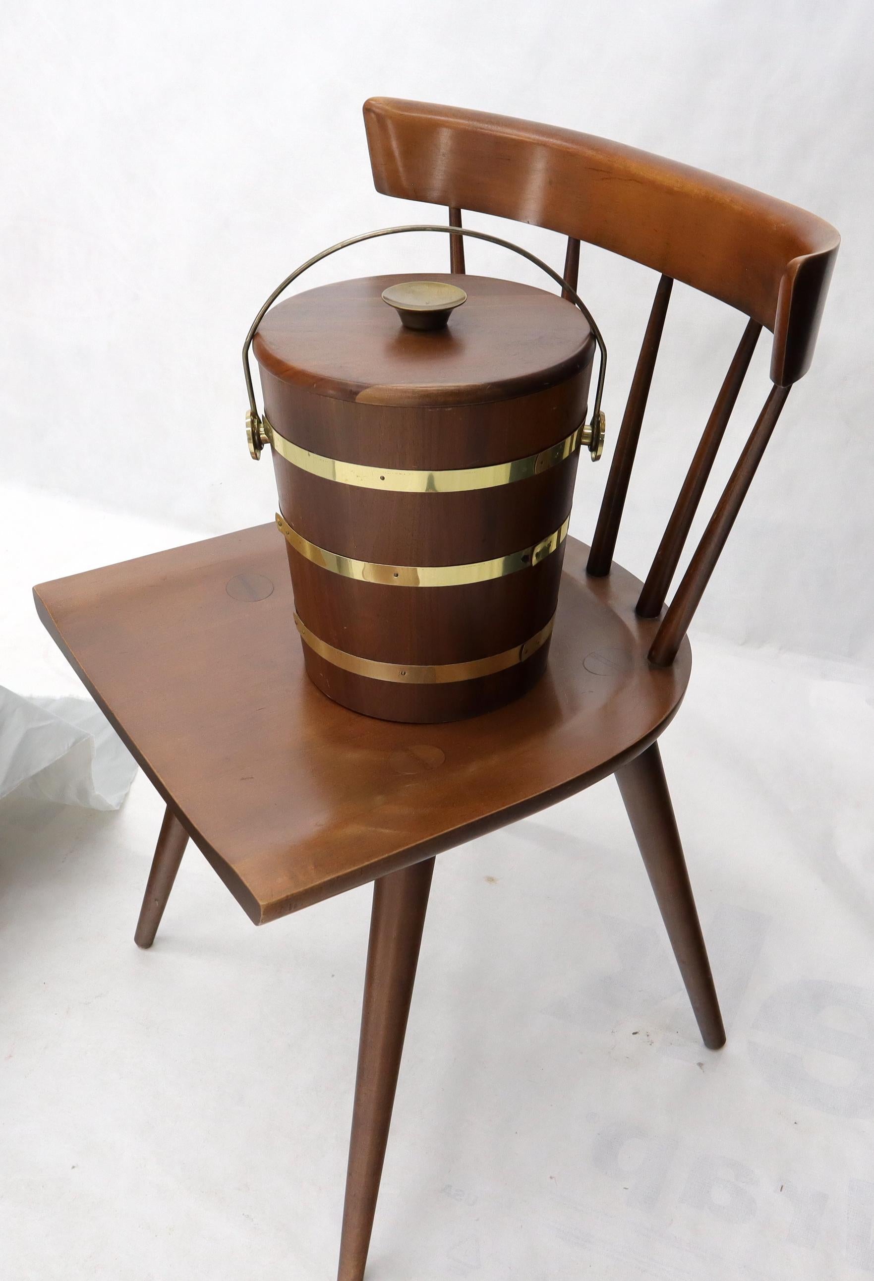 Mid-Century Modern walnut and brass ice bucket with lid by Vermillion.