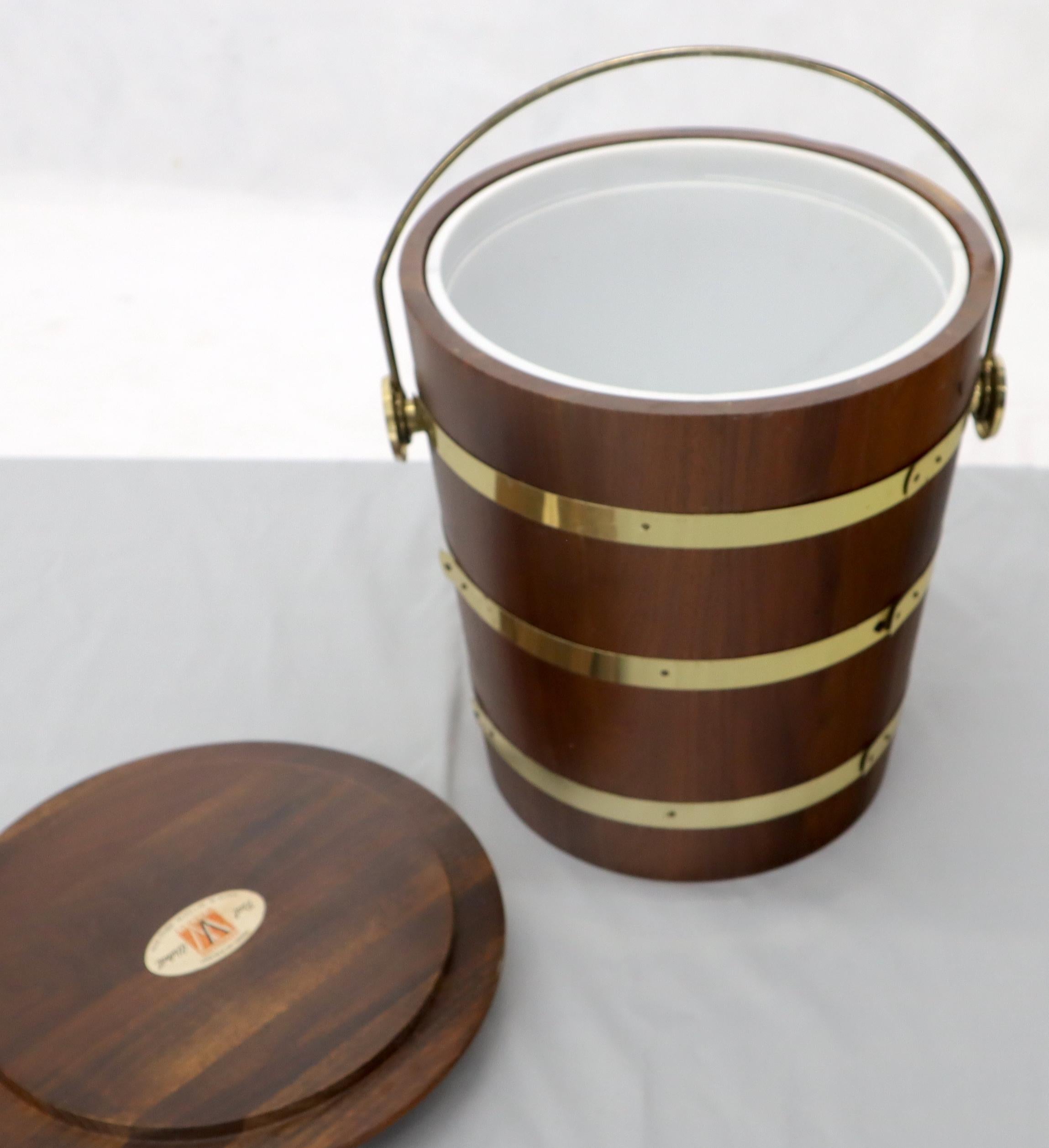 20th Century Studio Made Walnut and Brass Barrel Style Ice Bucket with Lid