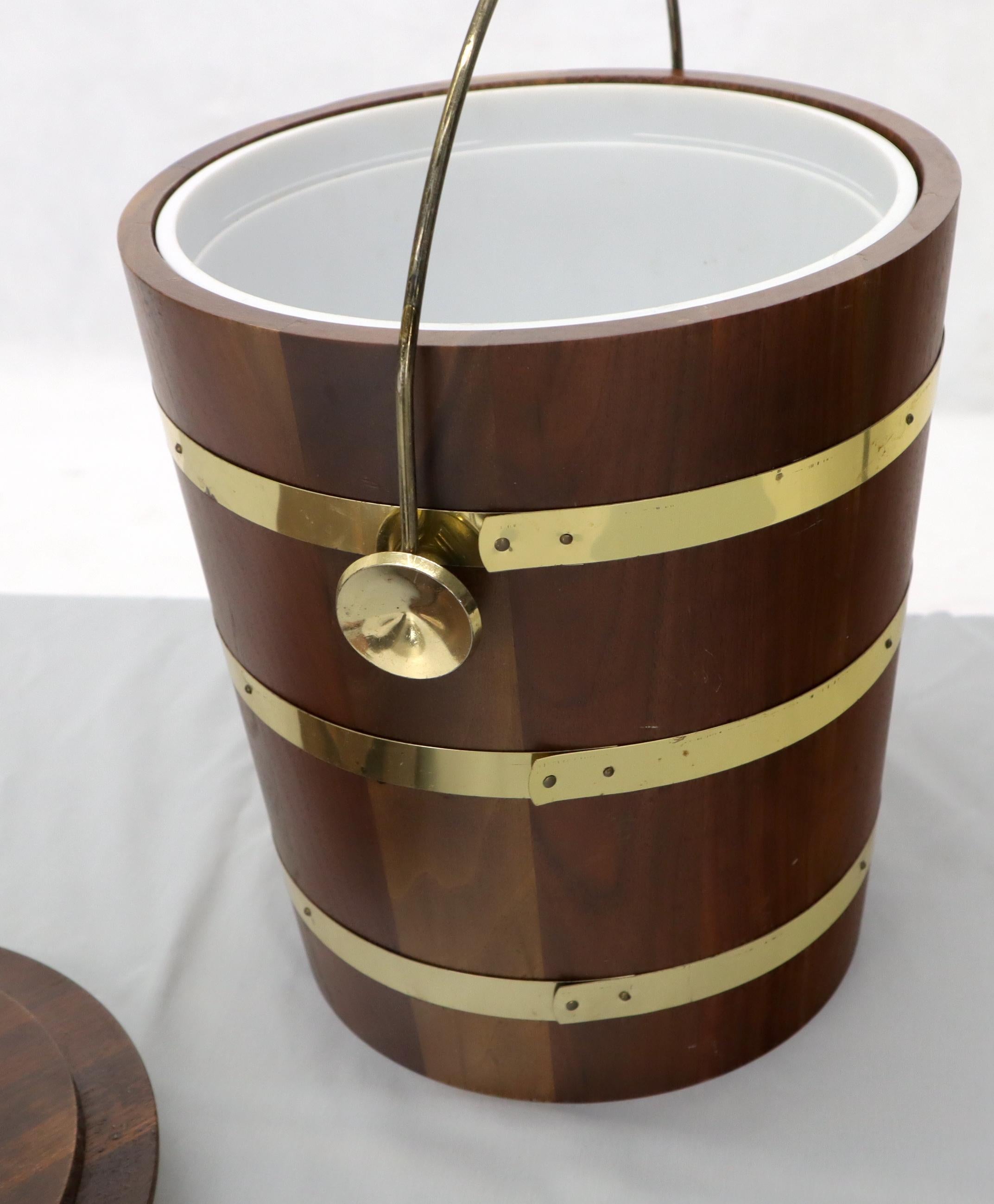 Studio Made Walnut and Brass Barrel Style Ice Bucket with Lid 1