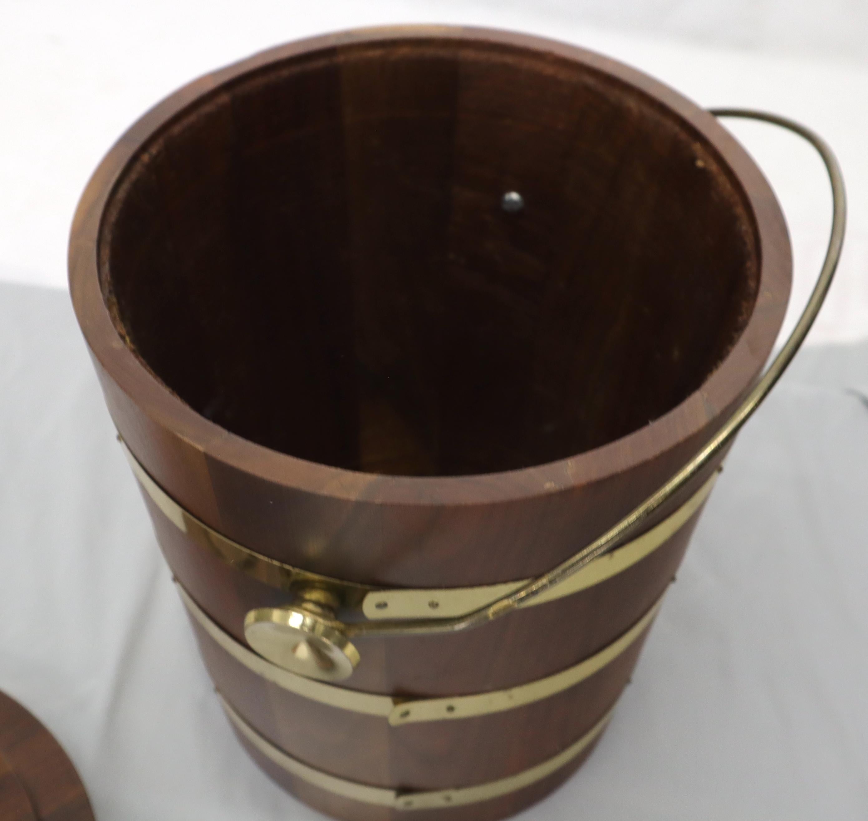 Studio Made Walnut and Brass Barrel Style Ice Bucket with Lid 2