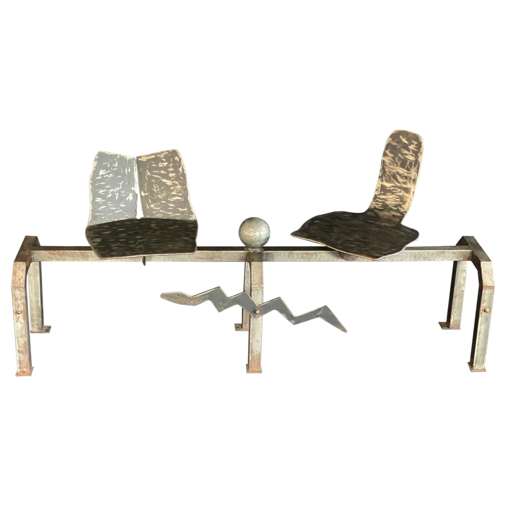 Studio Made Welded Metal Bench with Swivel Seats For Sale