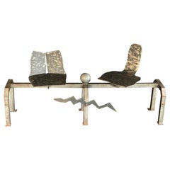 Studio Made Welded Metal Bench with Swivel Seats