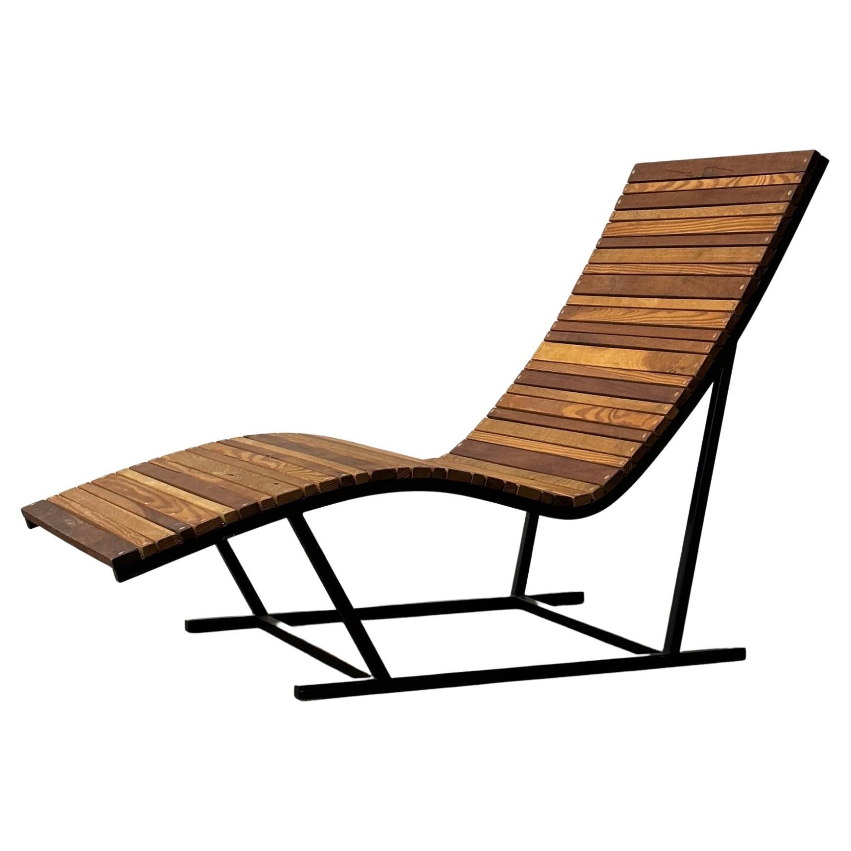 Studio Made Wood Slat Chaise For Sale