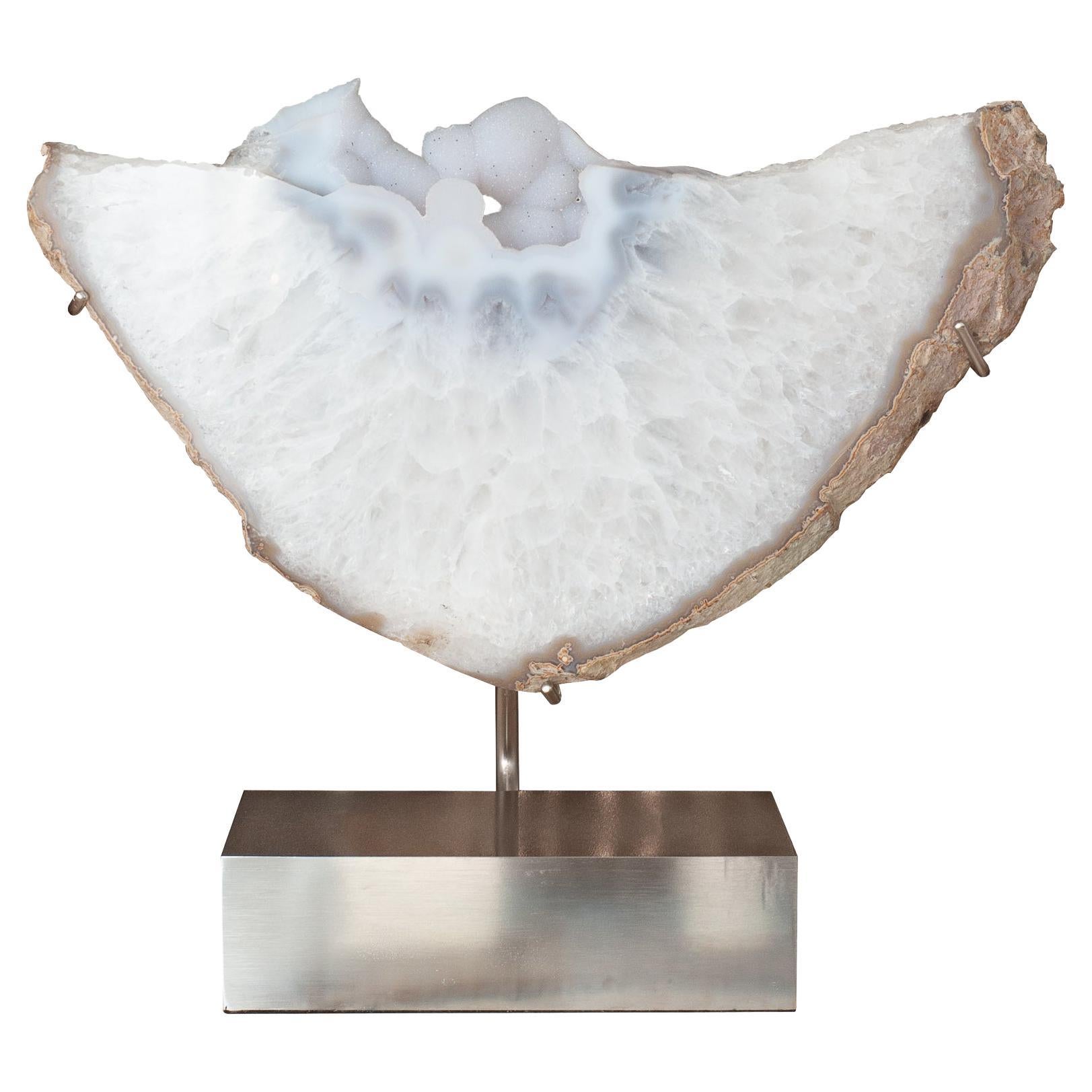 Studio Maison Nurita Agate and Quartz Slice Sculpture with Brushed Nickel Base For Sale