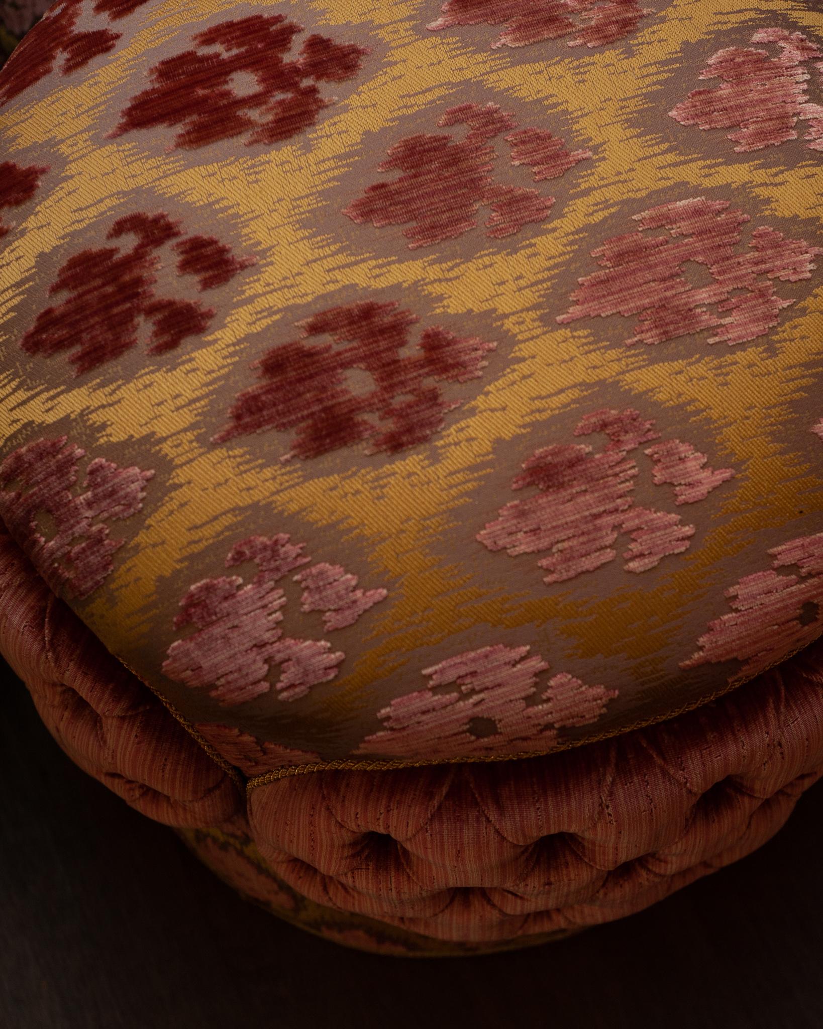 Canadian Pair of Gold and Pink Bevilacqua Silk Velvet Ottomans by Studio Maison Nurita