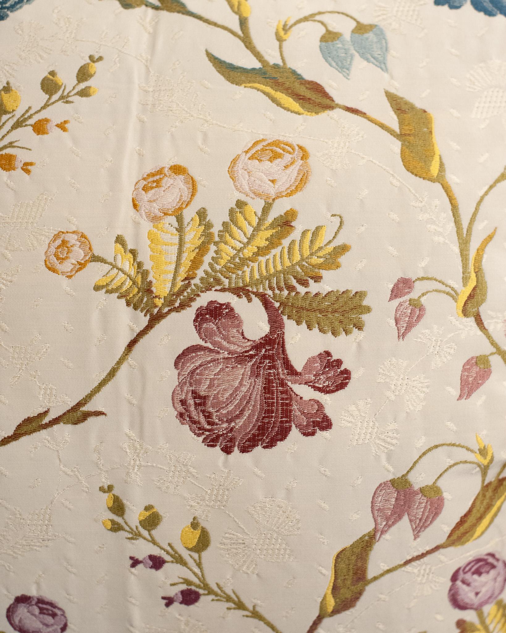 Canadian Studio Maison Nurita Cream and Multicolour Floral Brocade Pillow For Sale