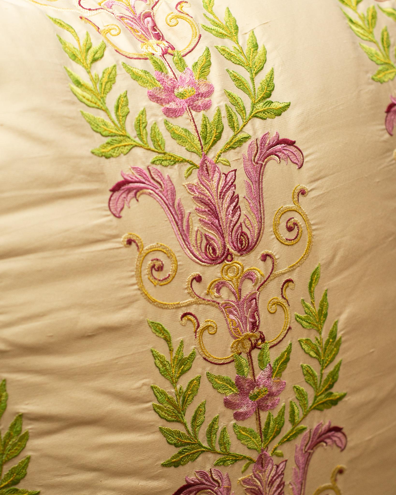 Canadian Studio Maison Nurita Embroidered Crème Silk and Cotton Velvet Pillow