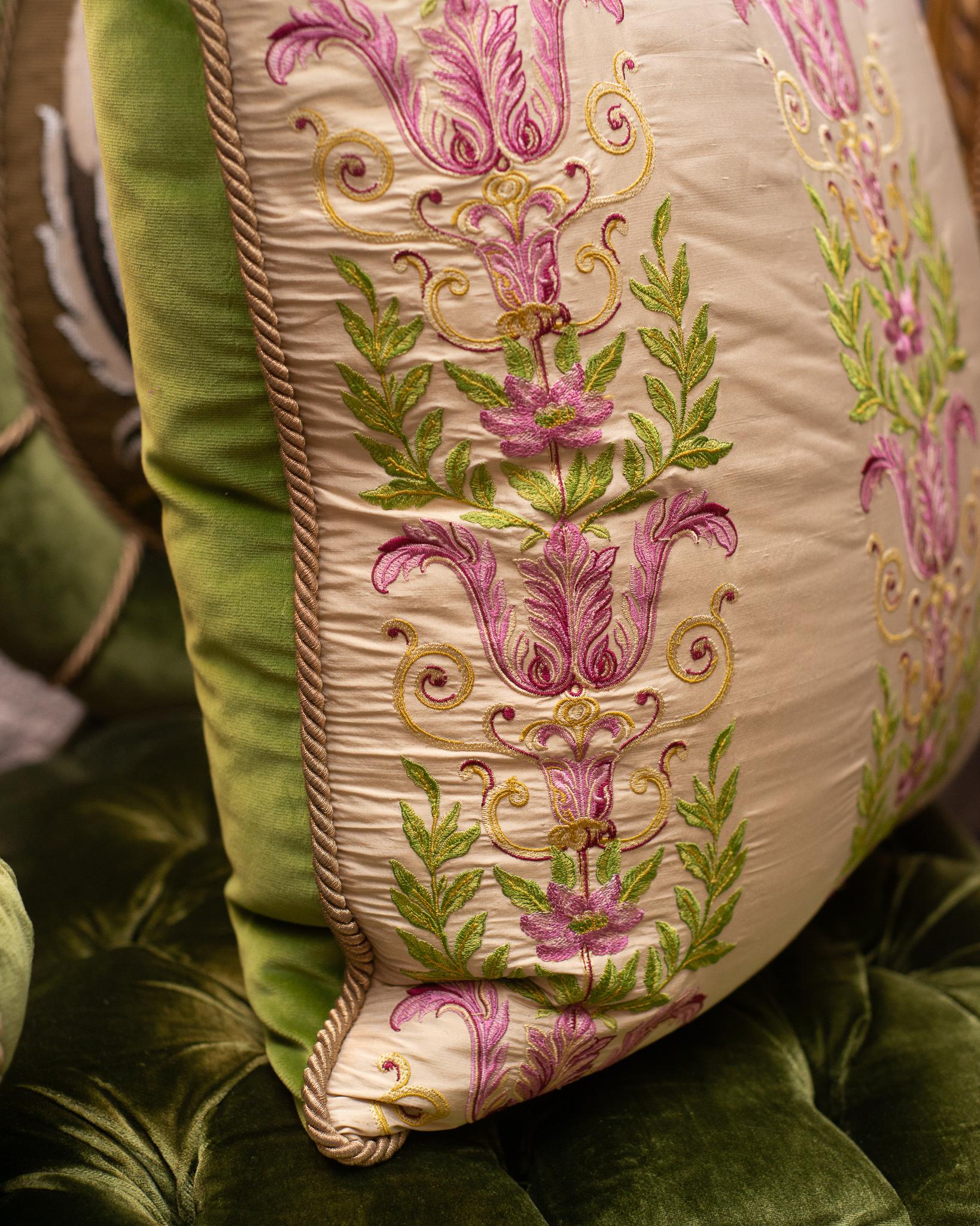 Studio Maison Nurita Embroidered Crème Silk and Cotton Velvet Pillow In New Condition In Toronto, ON
