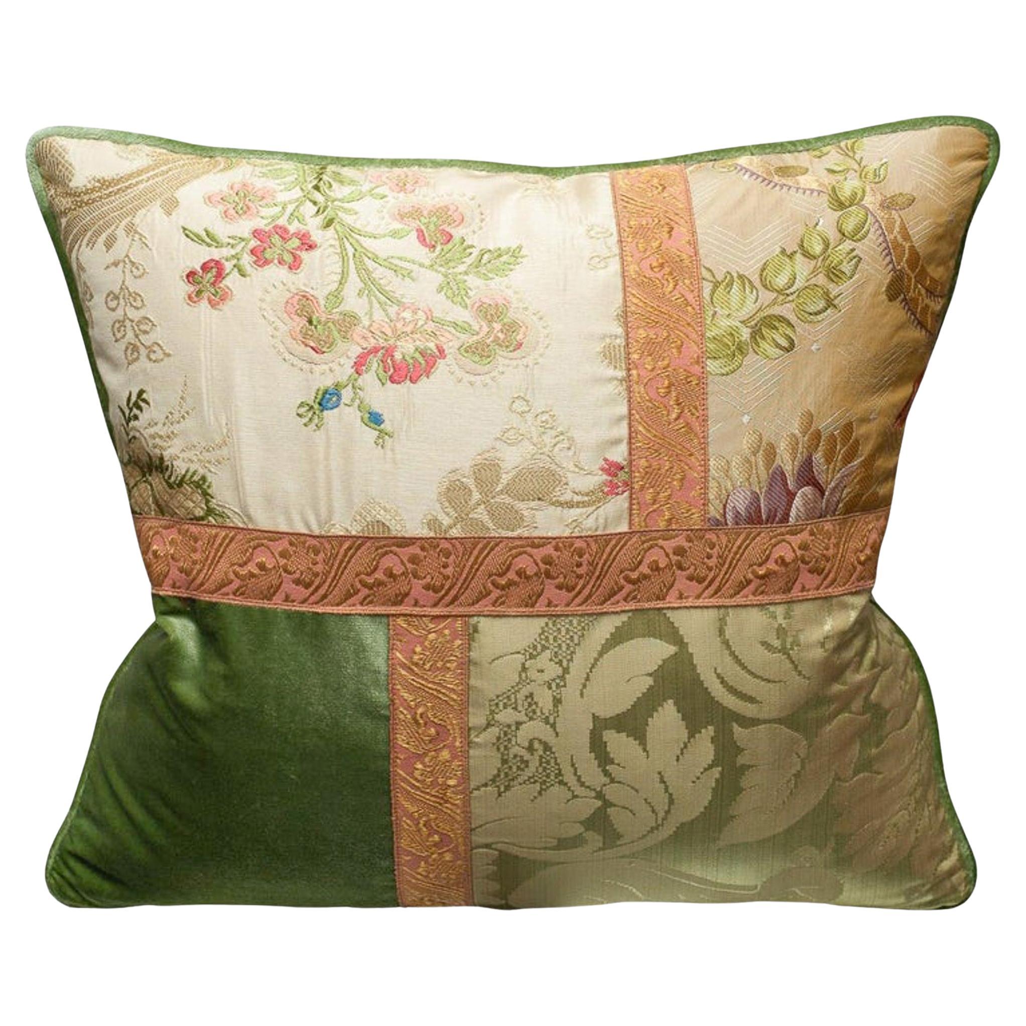 Studio Maison Nurita Floral and Patchwork Silk Velvet Pillow with Metallic Trims