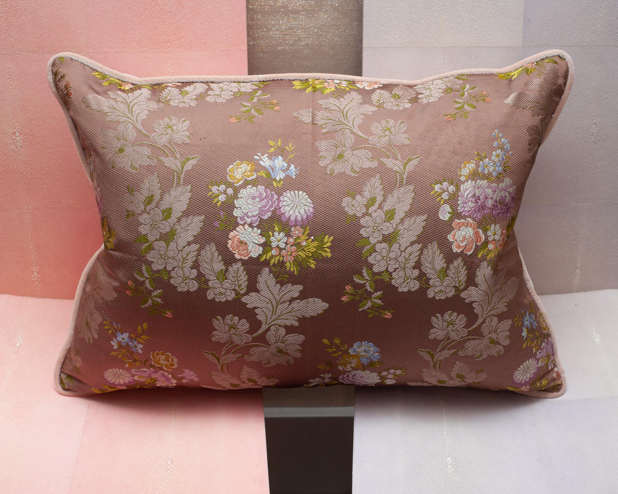 Studio Maison Nurita Floral Document Print Silk and Silk Velvet Pillow In New Condition For Sale In Toronto, ON