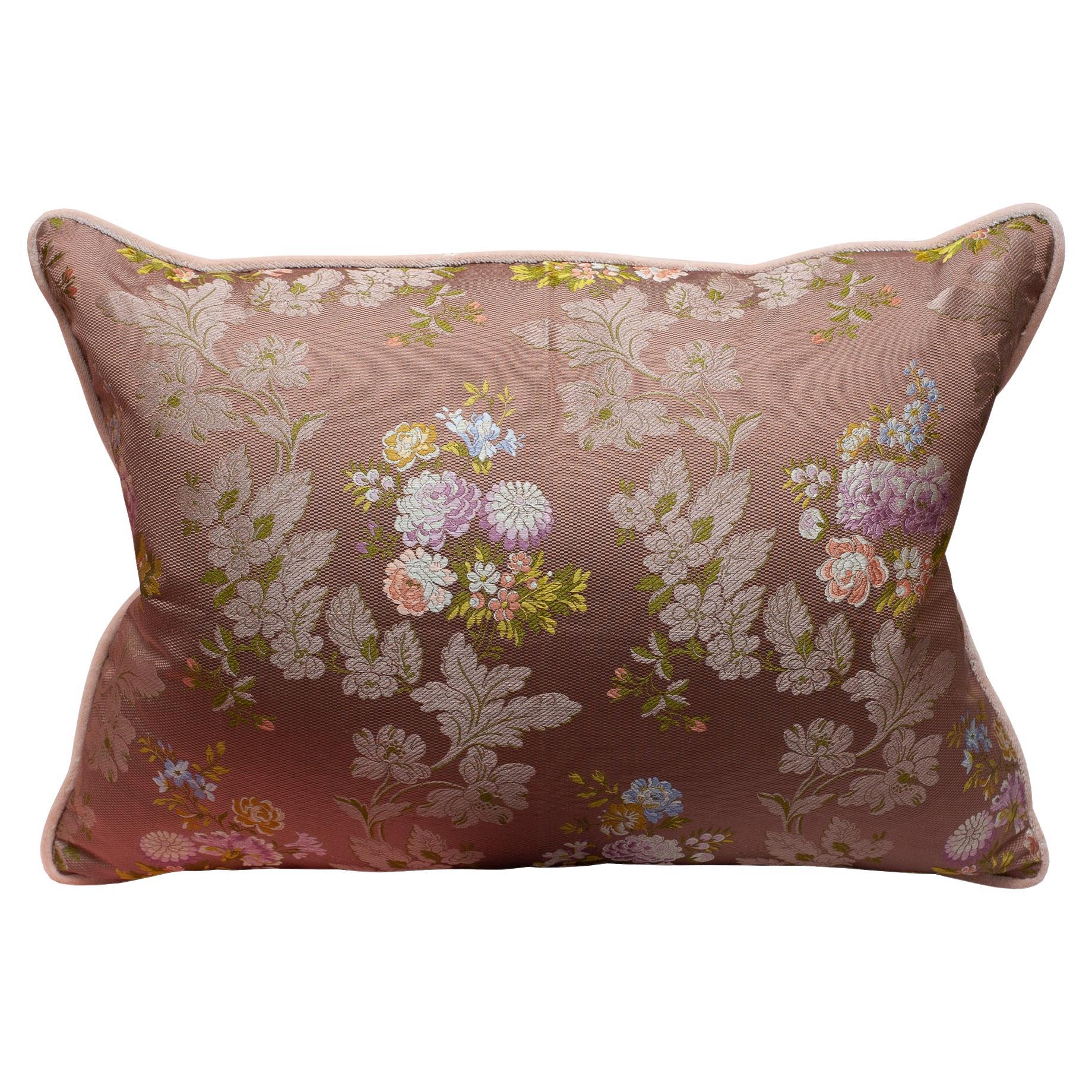 Studio Maison Nurita Floral Document Print Silk and Silk Velvet Pillow For Sale