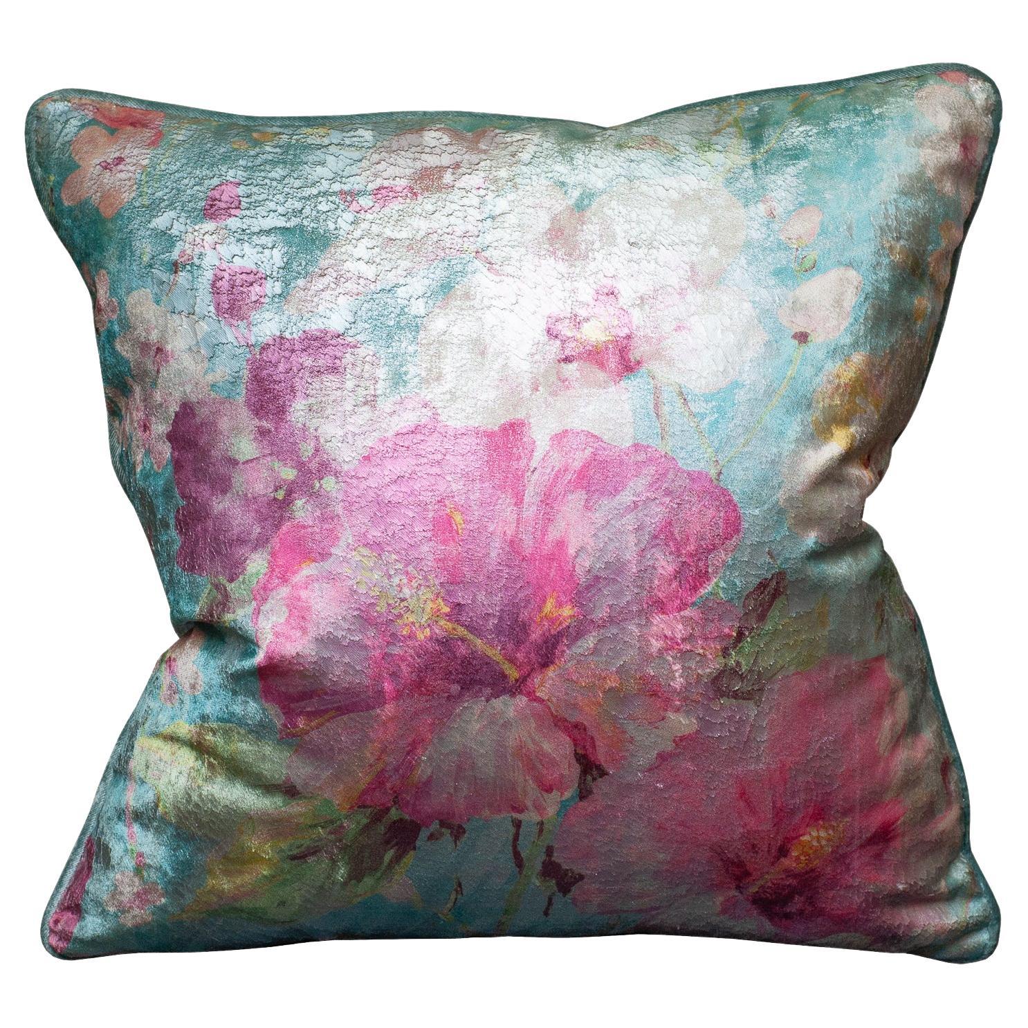 Floral Pillow with Soft Velvet Quilted Back For Sale at 1stDibs