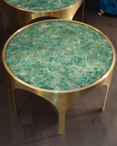 Studio Maison Nurita Green Fluorite Table with Arched Brushed Brass Base