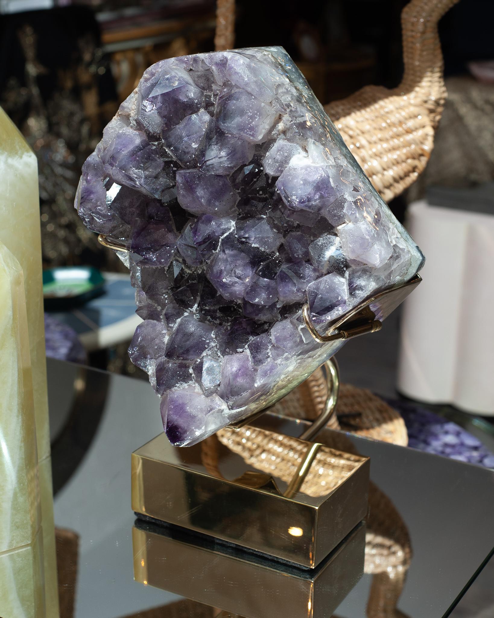 Studio Maison Nurita Large Amethyst Specimen with Polished Brass Base In New Condition For Sale In Toronto, ON