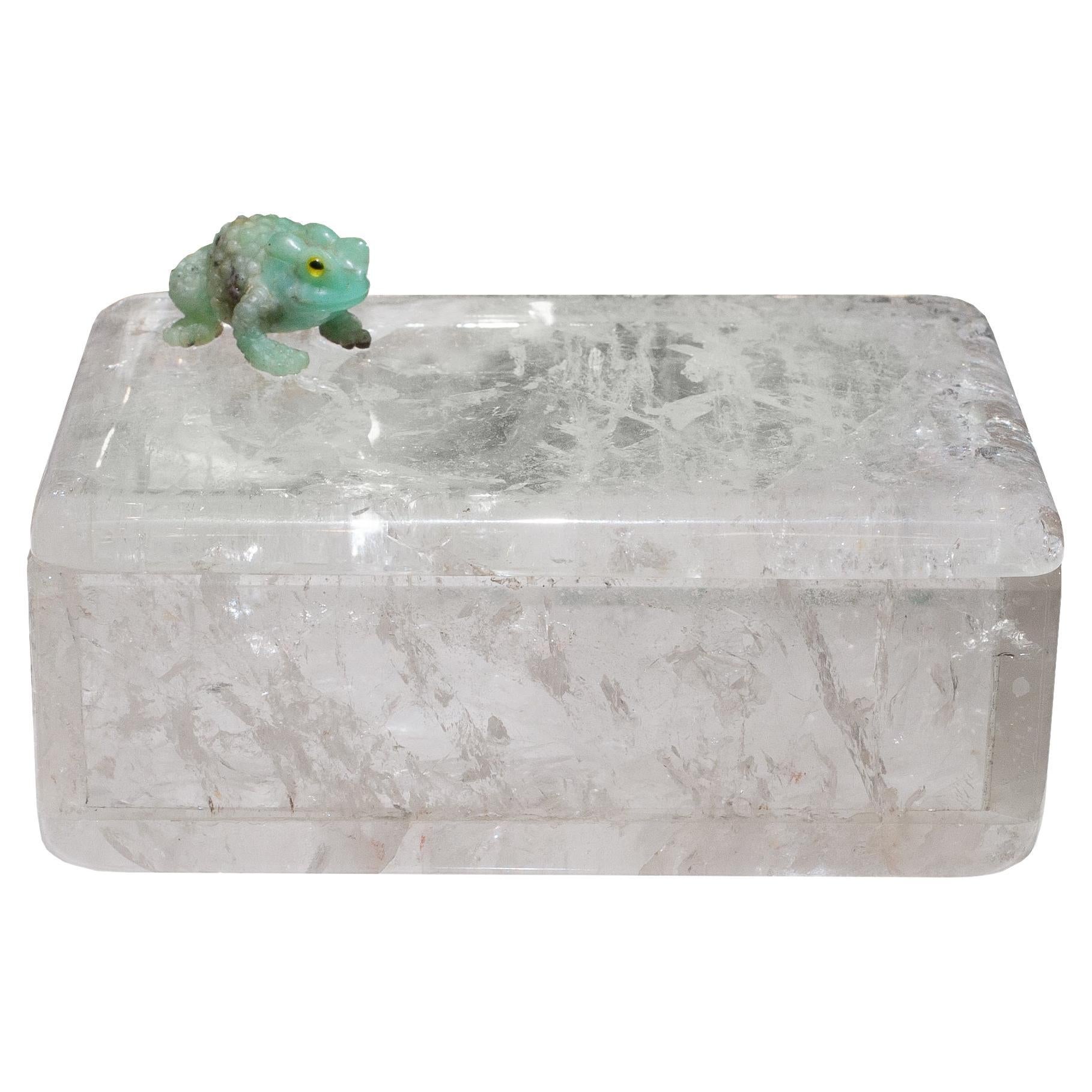 Studio Maison Nurita Large Clear Quartz / Rock Crystal Box with Aventurine Frog For Sale