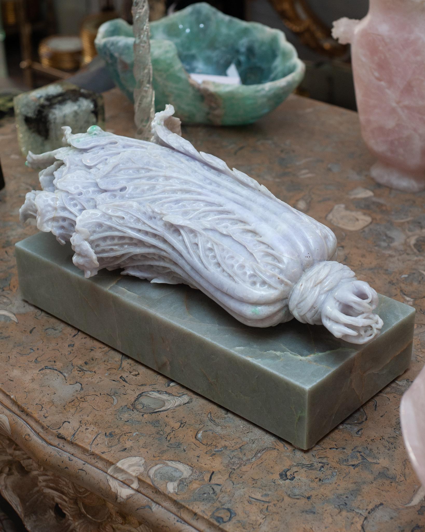 Canadian Studio Maison Nurita Large Lavender & Green Jade Cabbage on Green Marble Block  For Sale