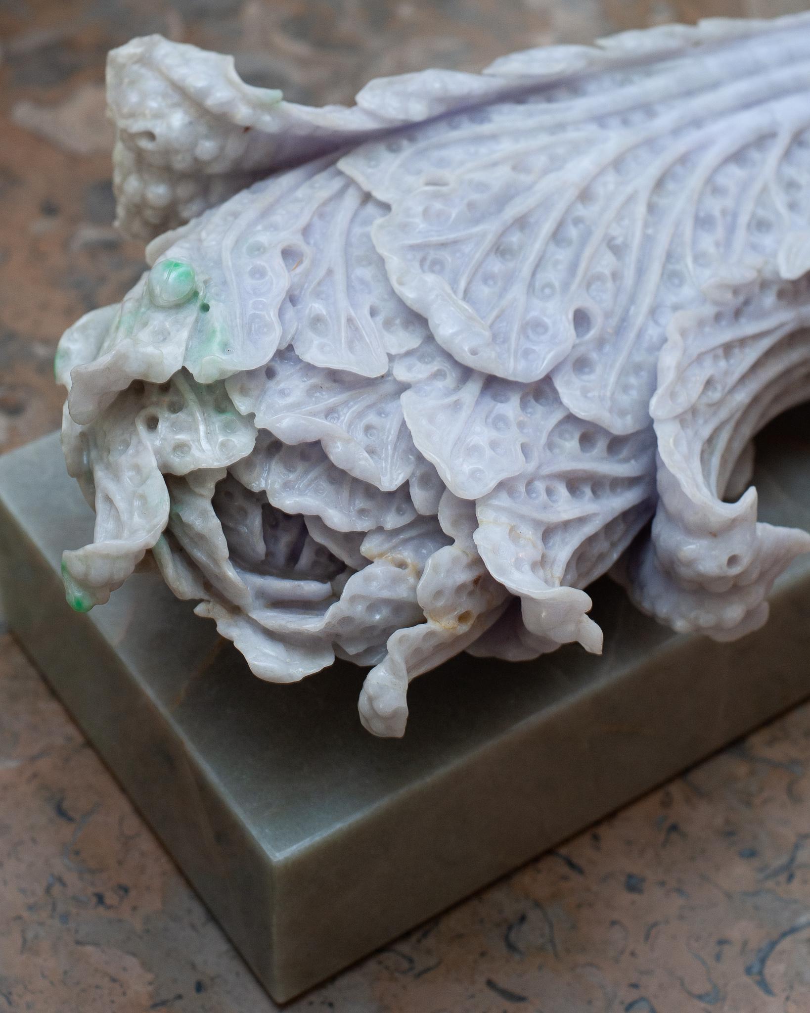 Studio Maison Nurita Large Lavender & Green Jade Cabbage on Green Marble Block  In New Condition For Sale In Toronto, ON