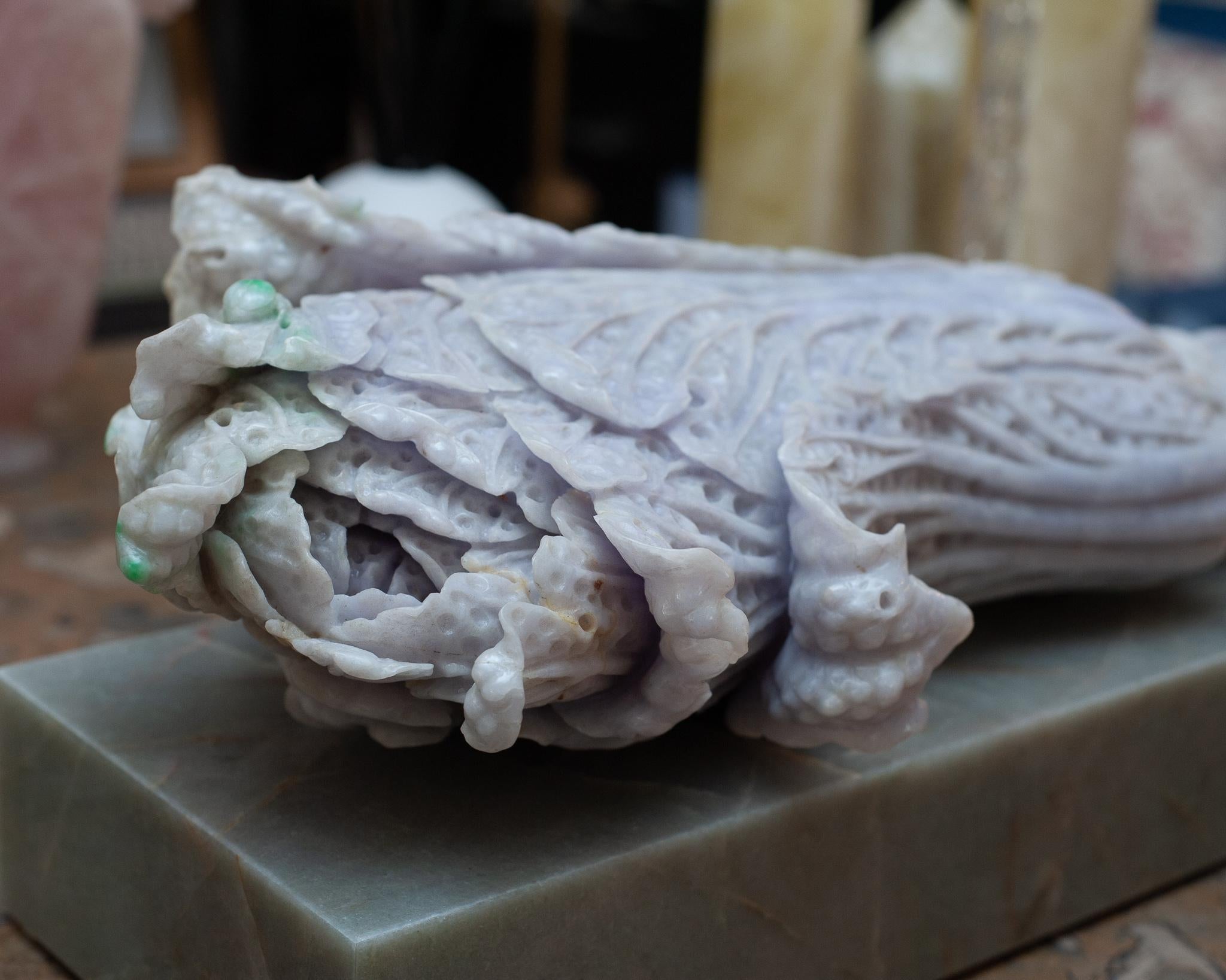 Studio Maison Nurita Large Lavender & Green Jade Cabbage on Green Marble Block For Sale 1