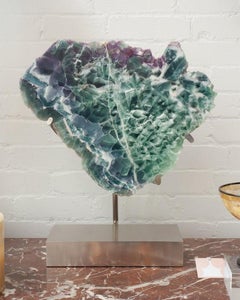 Studio Maison Nurita Massive Fluorite Slice Sculpture with Brushed Nickel Base