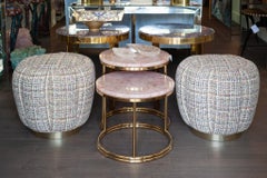 Studio Maison Nurita Melon Ottoman in White Tweed with Polished Gold Metal Base