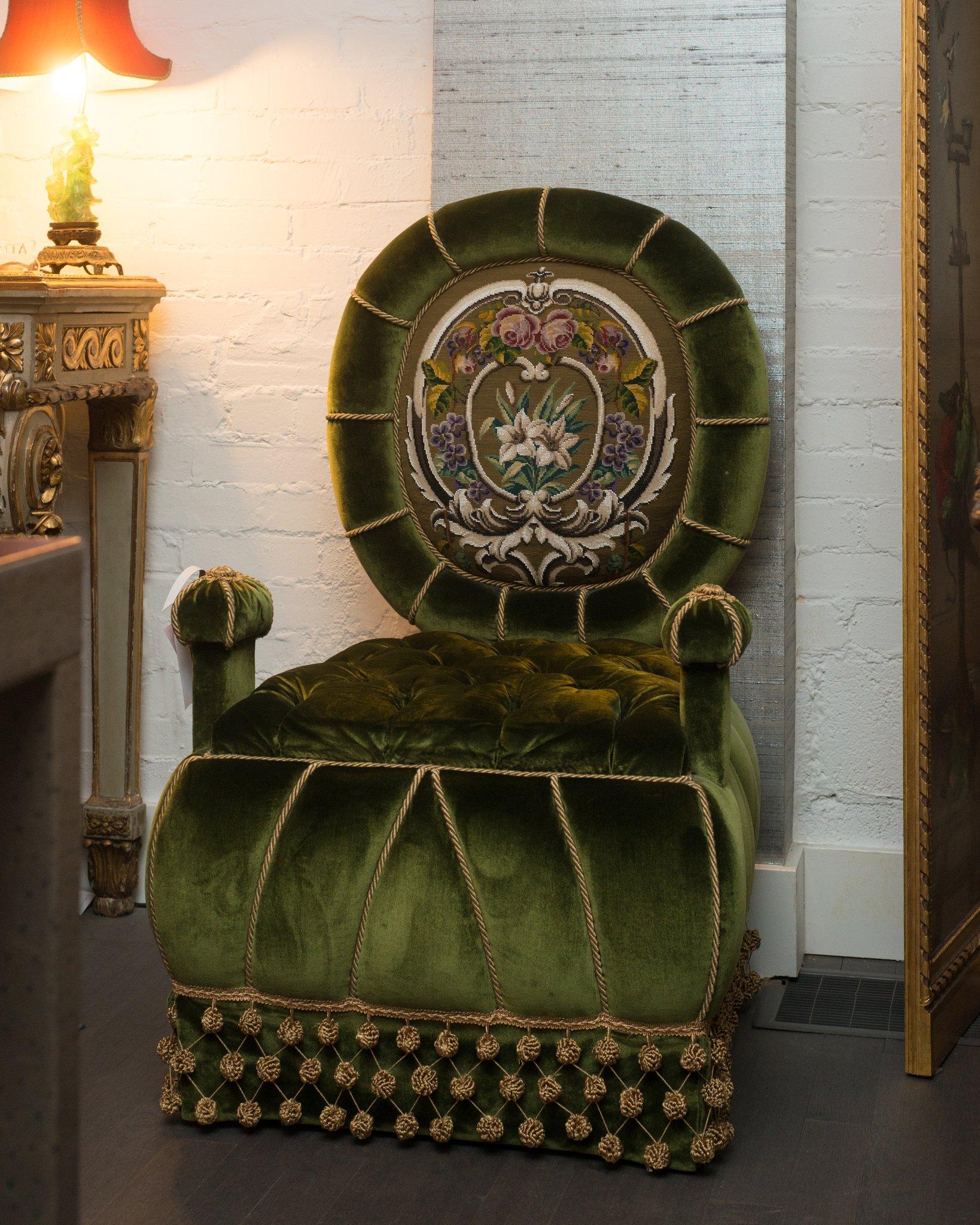 Be the Monarch of your home with this stunning throne from Studio Maison Nurita. This ornate chair is inspired by the Napoleon III style and a chair exhibited in the Deauville home of Yves St Laurent. The exquisite back is made with an antique panel